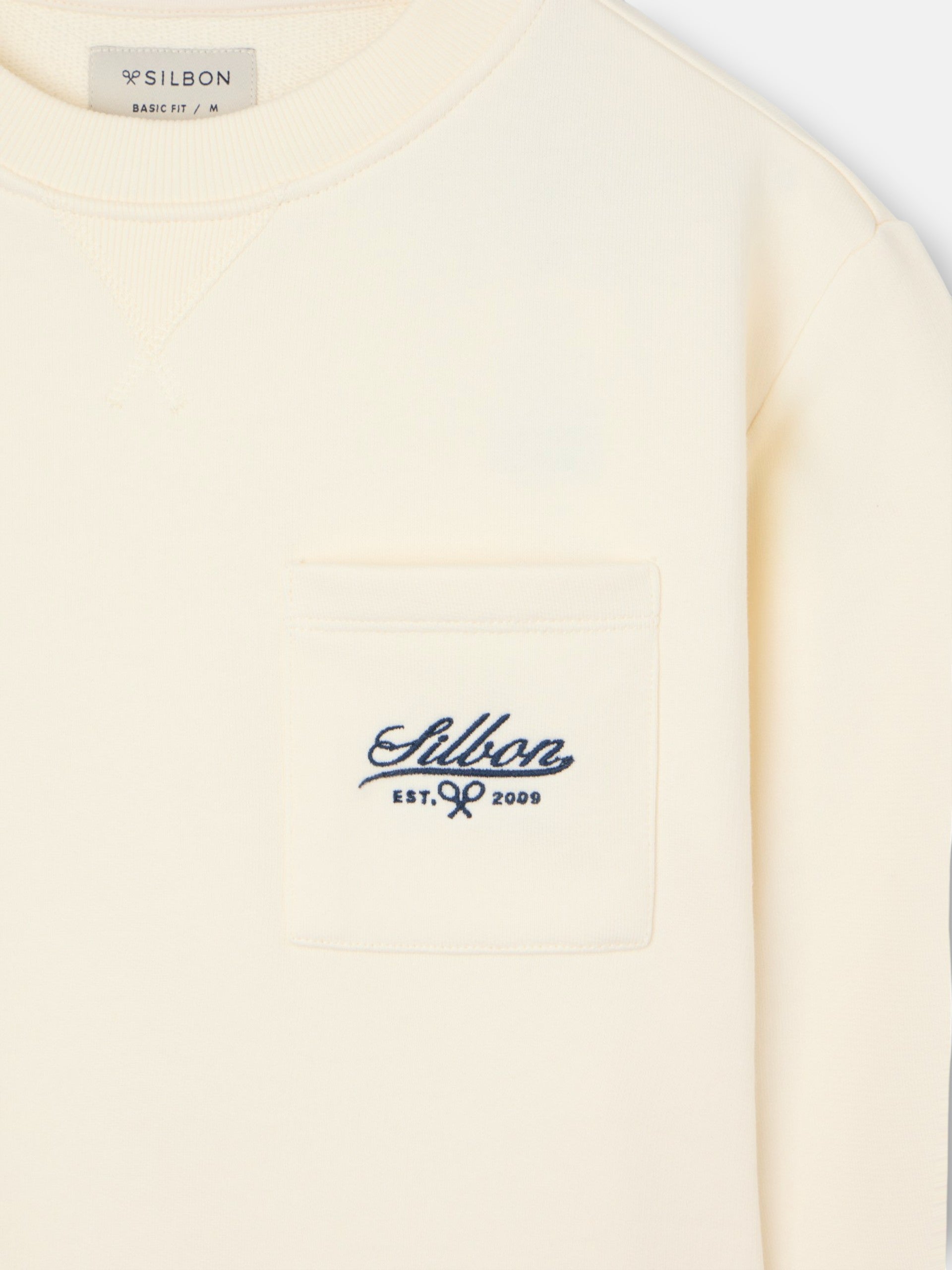 Cream sweatshirt with embroidered pocket