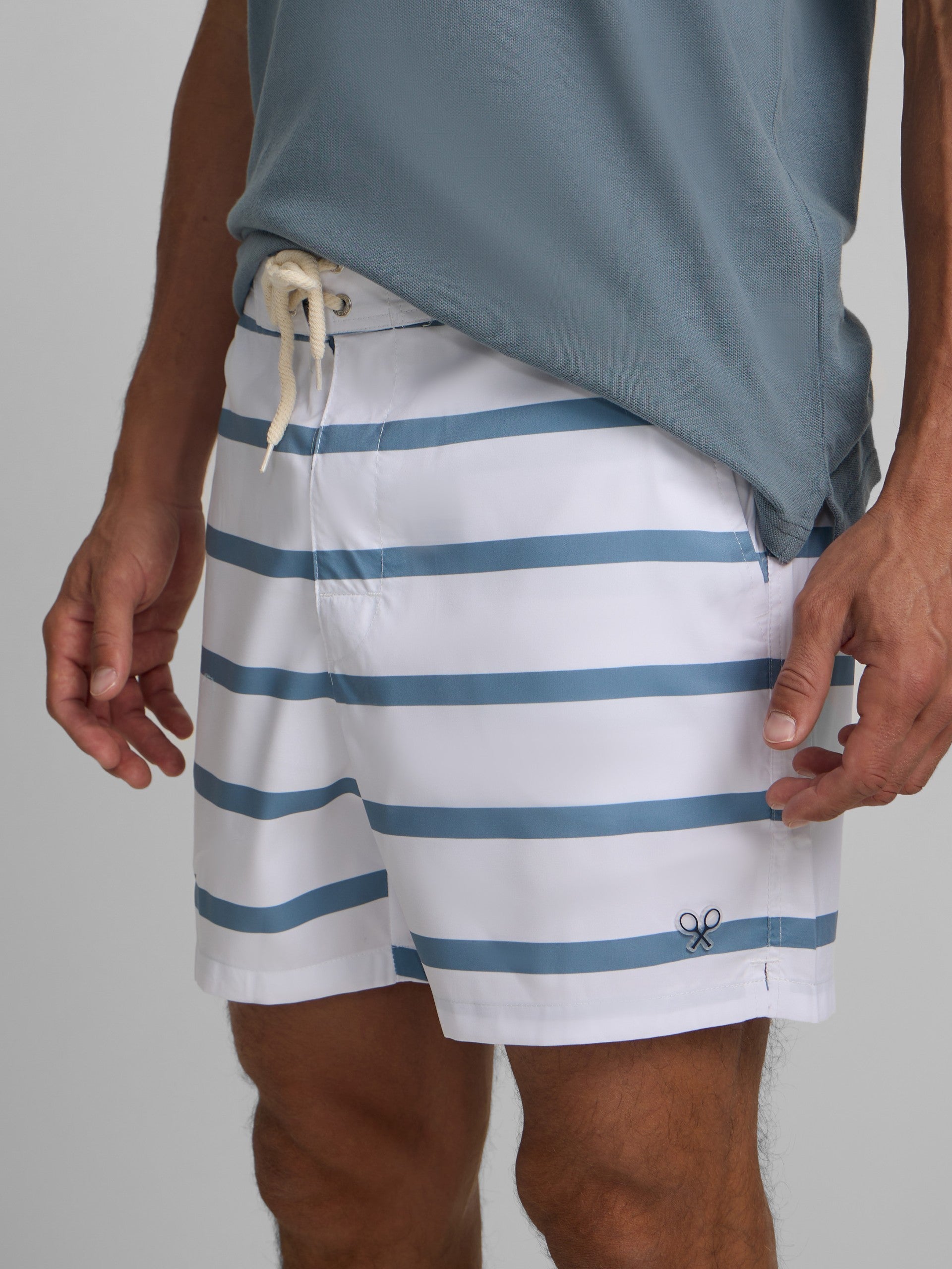 White horizontal striped surfer swimsuit