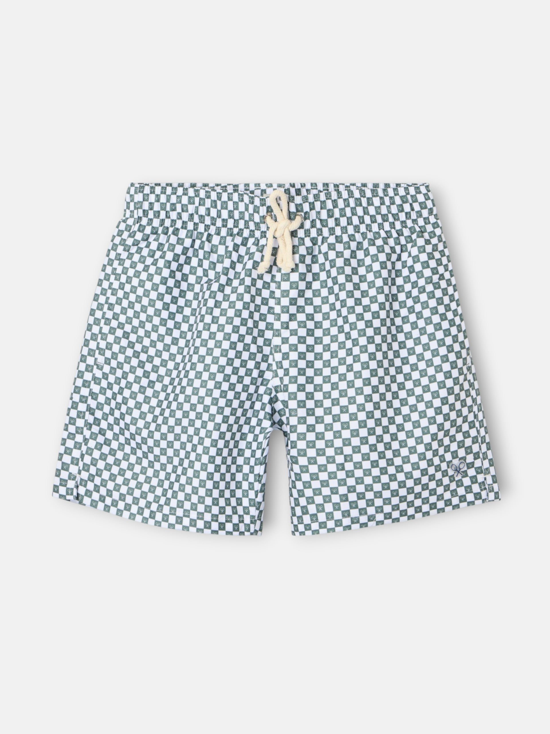 Green mini-check swim shorts