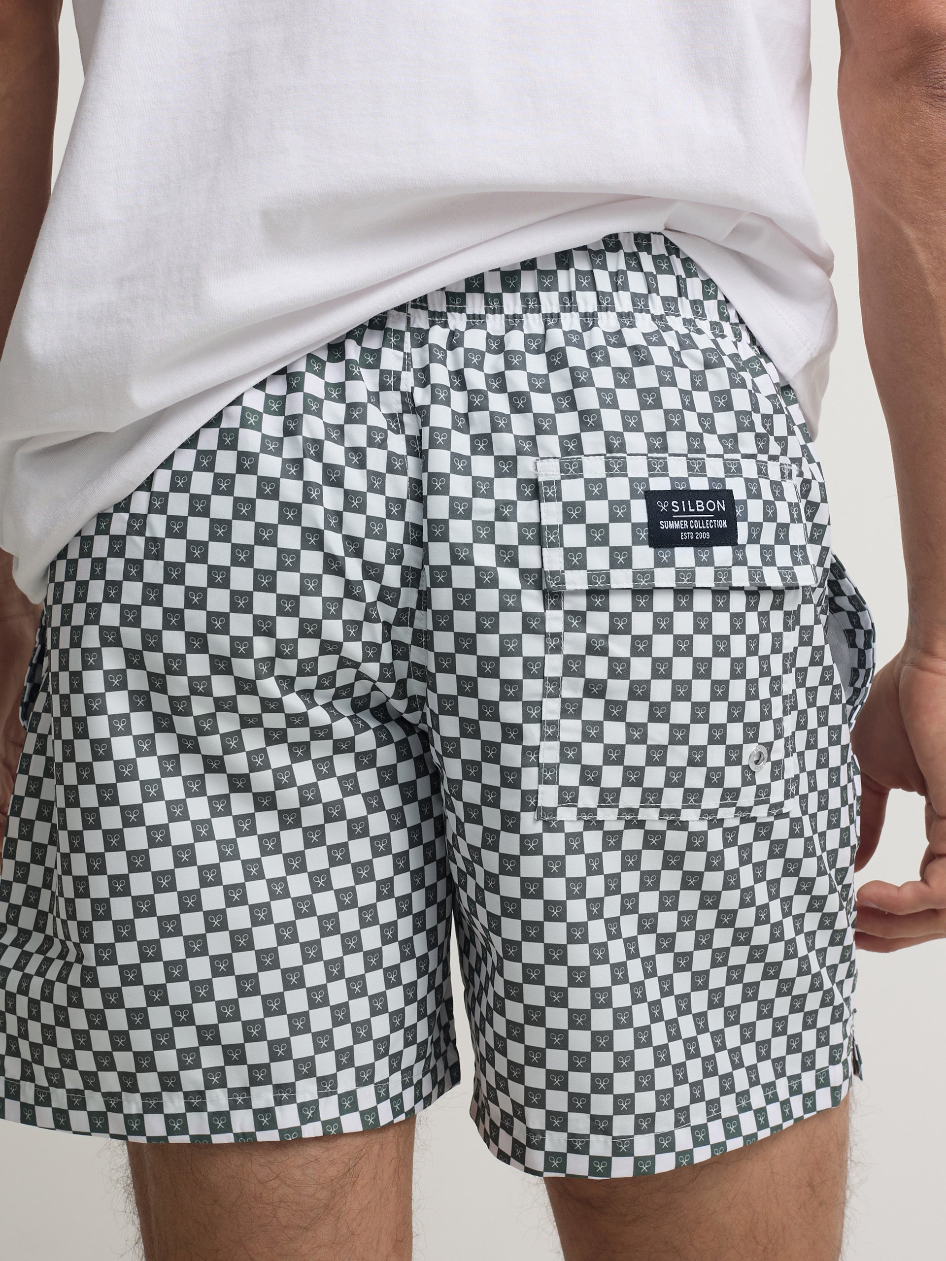 Green mini-check swim shorts