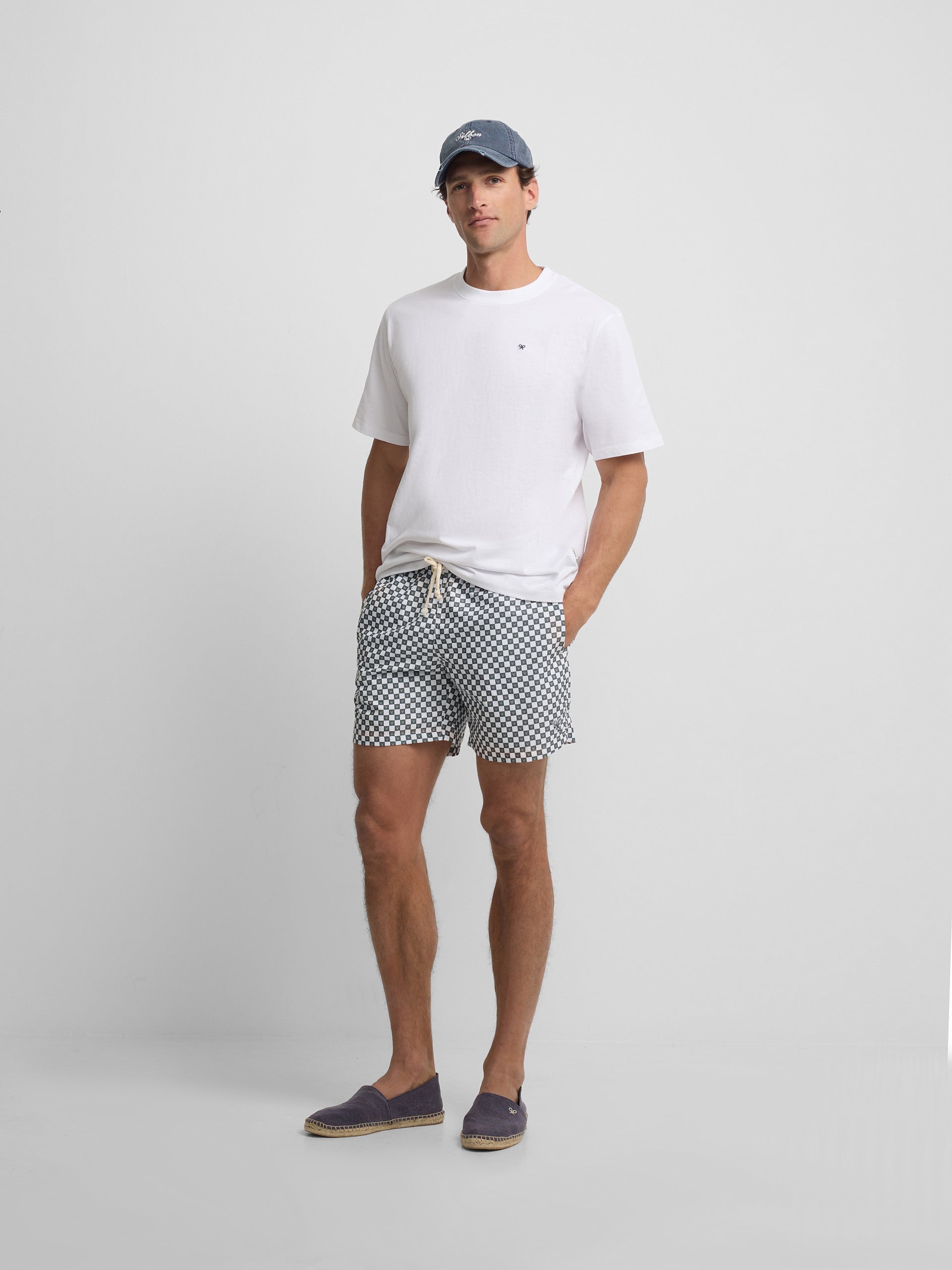 Green mini-check swim shorts