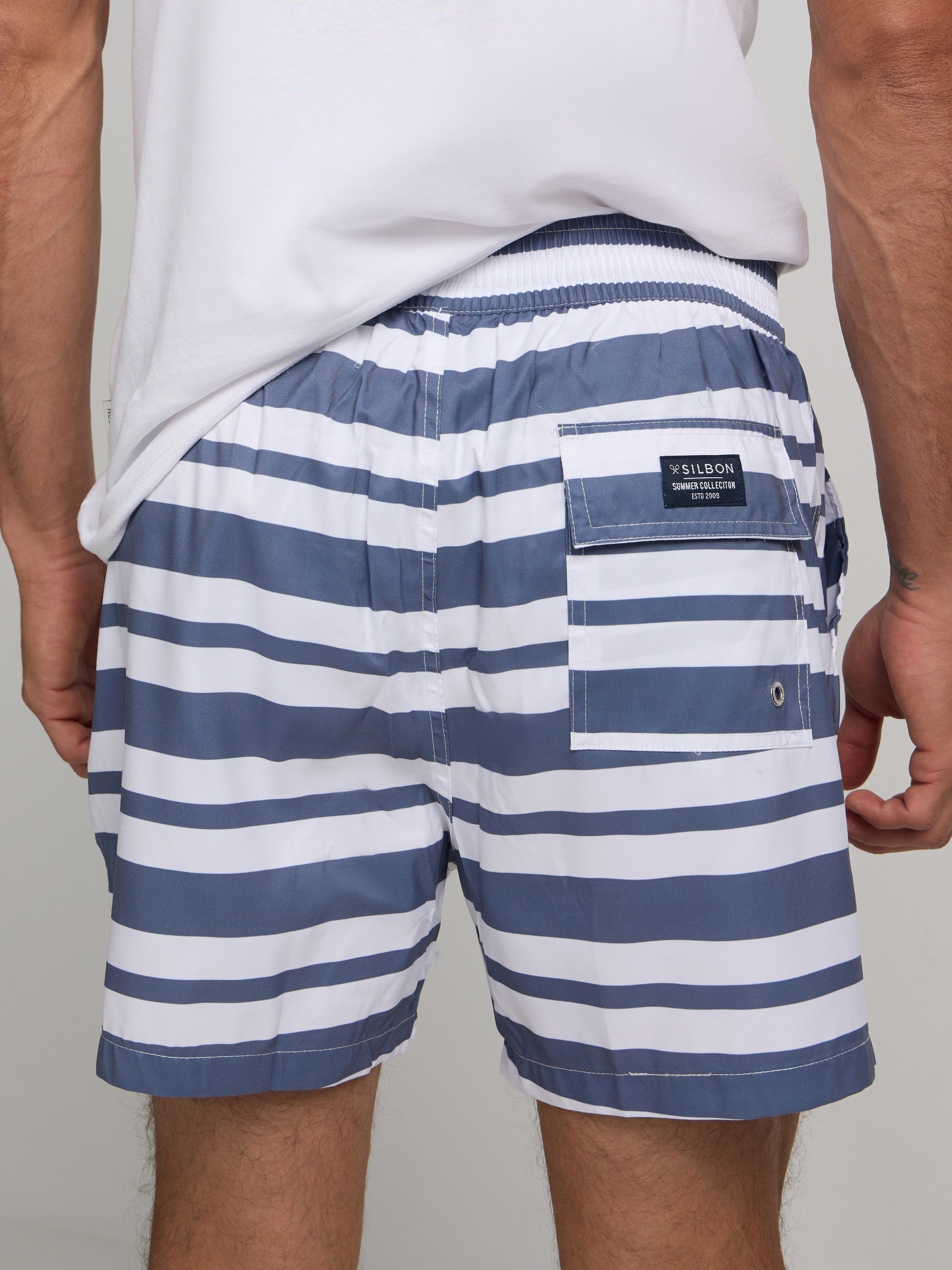 Maillot de bain surfeur à rayures bicolores bleu