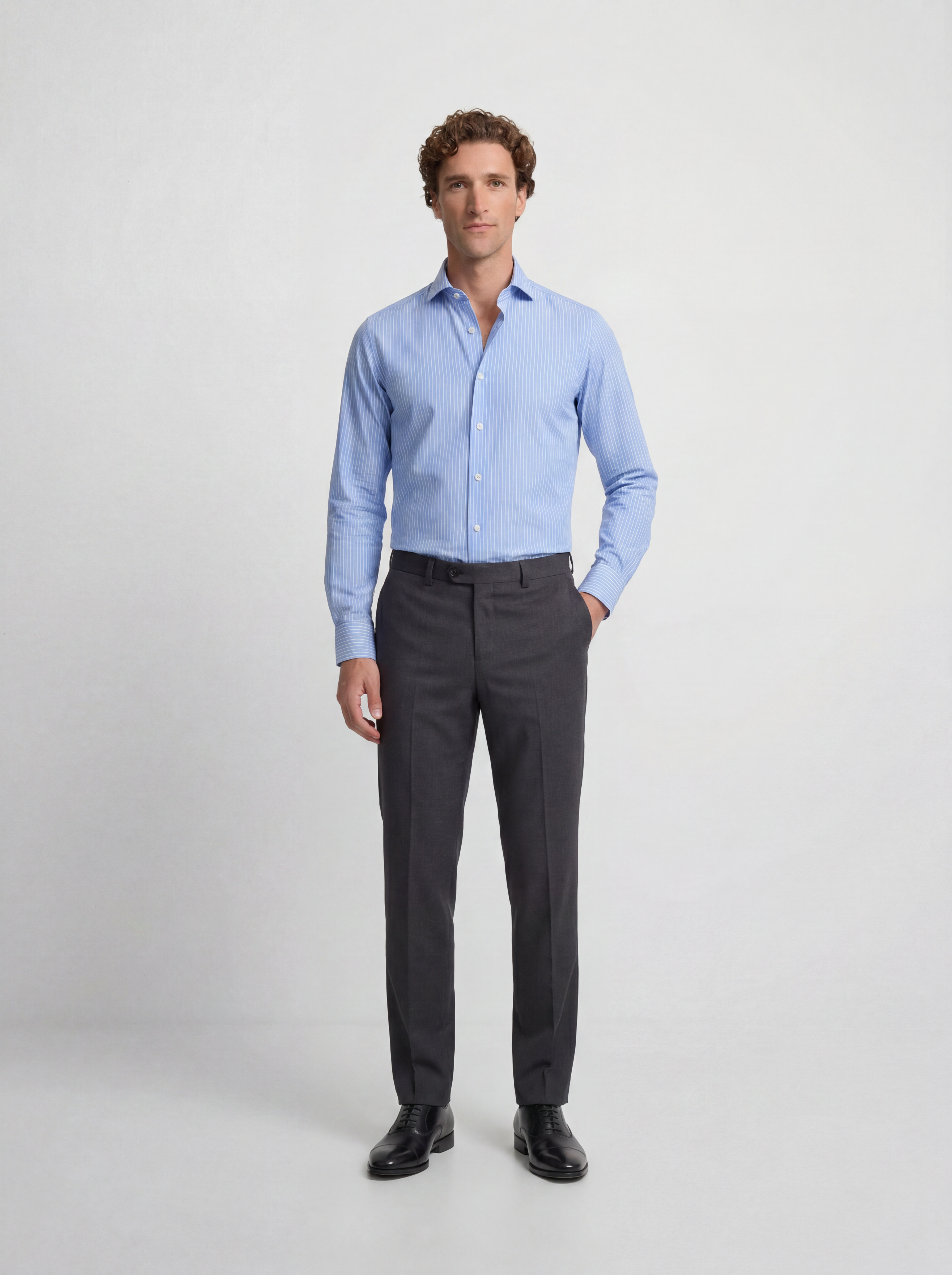 Chemise habillée à rayures bleu moyen