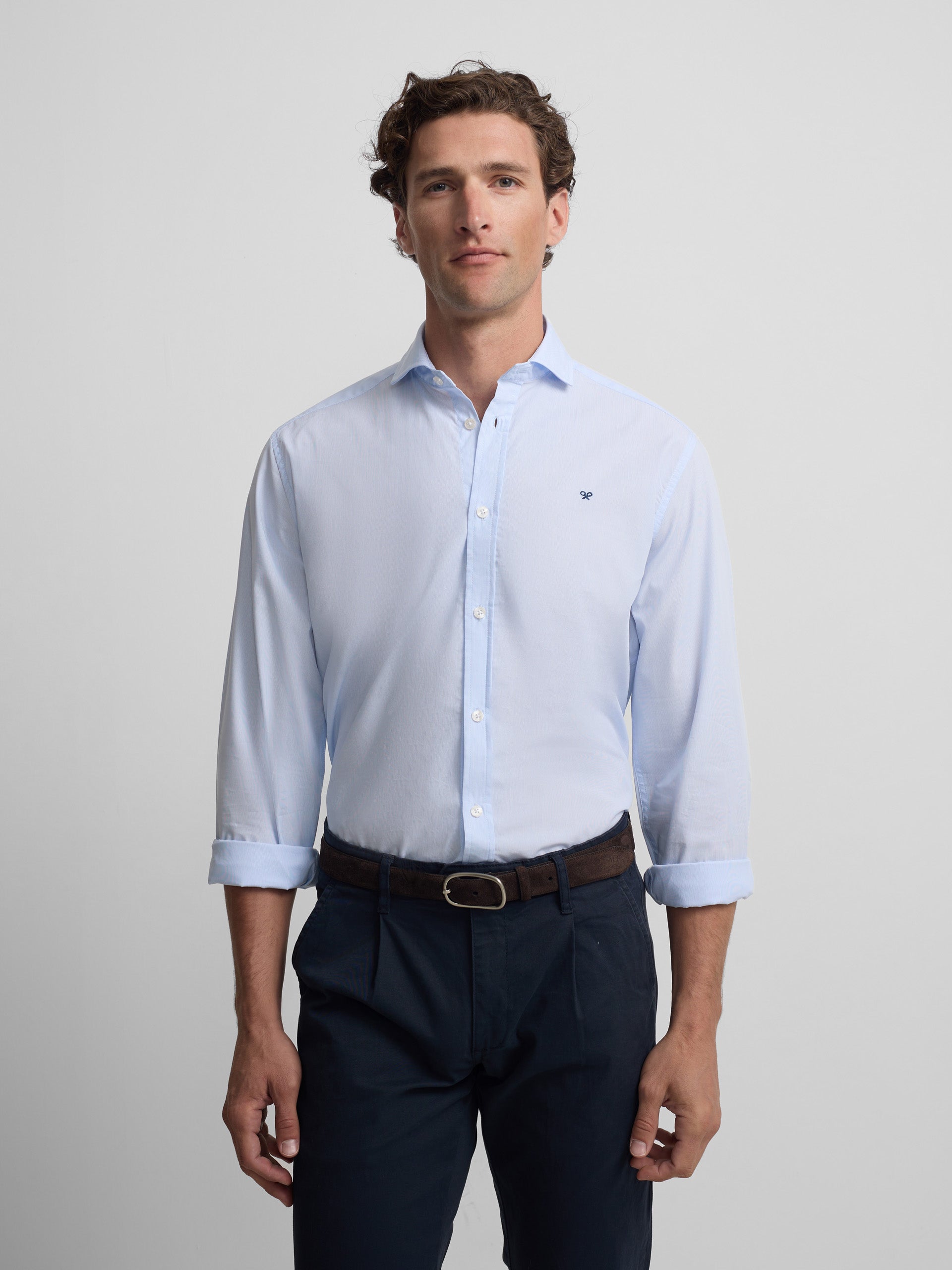 Camisa sport classic multirayas celeste