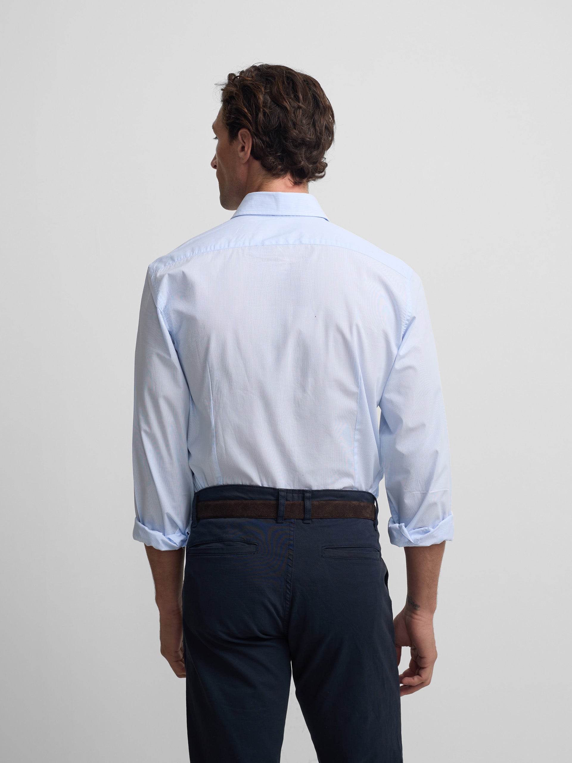 Camisa sport classic multirayas celeste