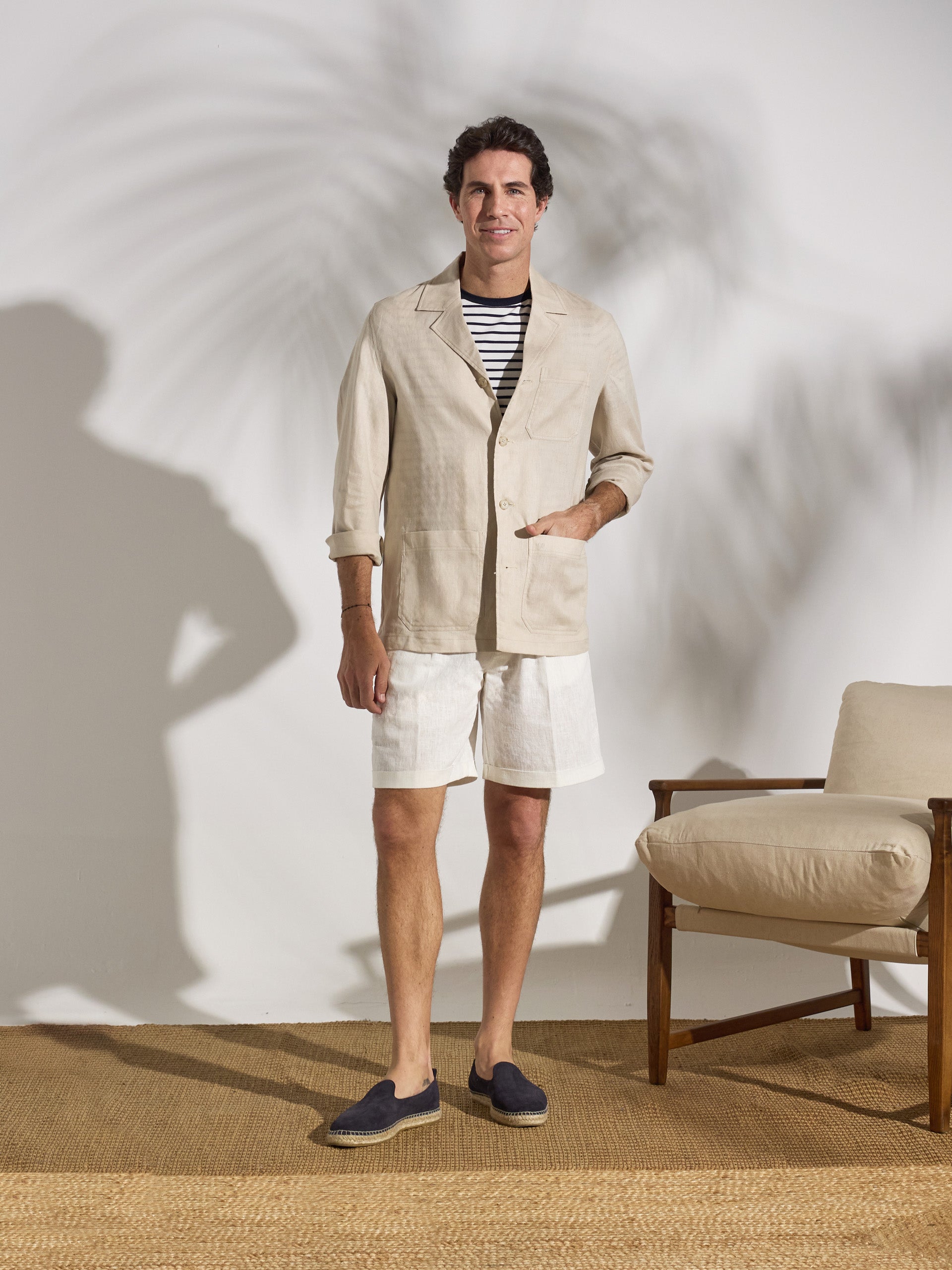 Surchemise unique en lin avec poches beige