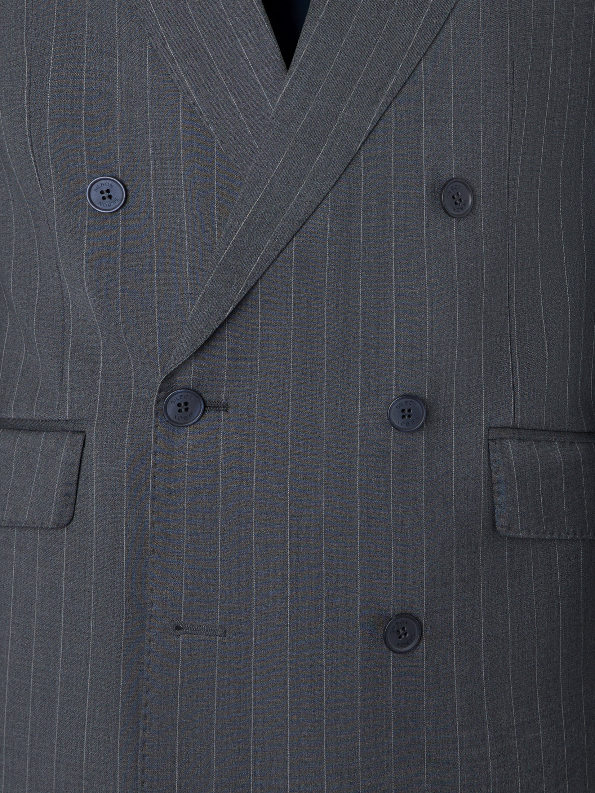 Blazer de fato cruzado risca de giz cinzento