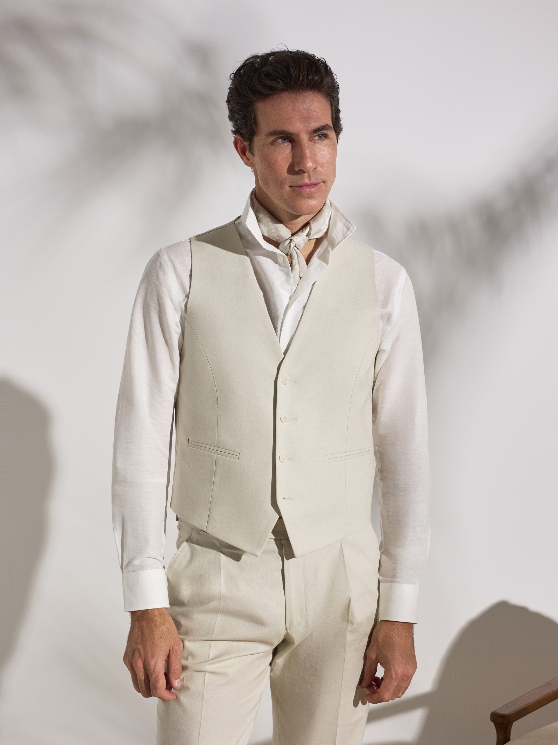 Chaleco traje unique lino piedra
