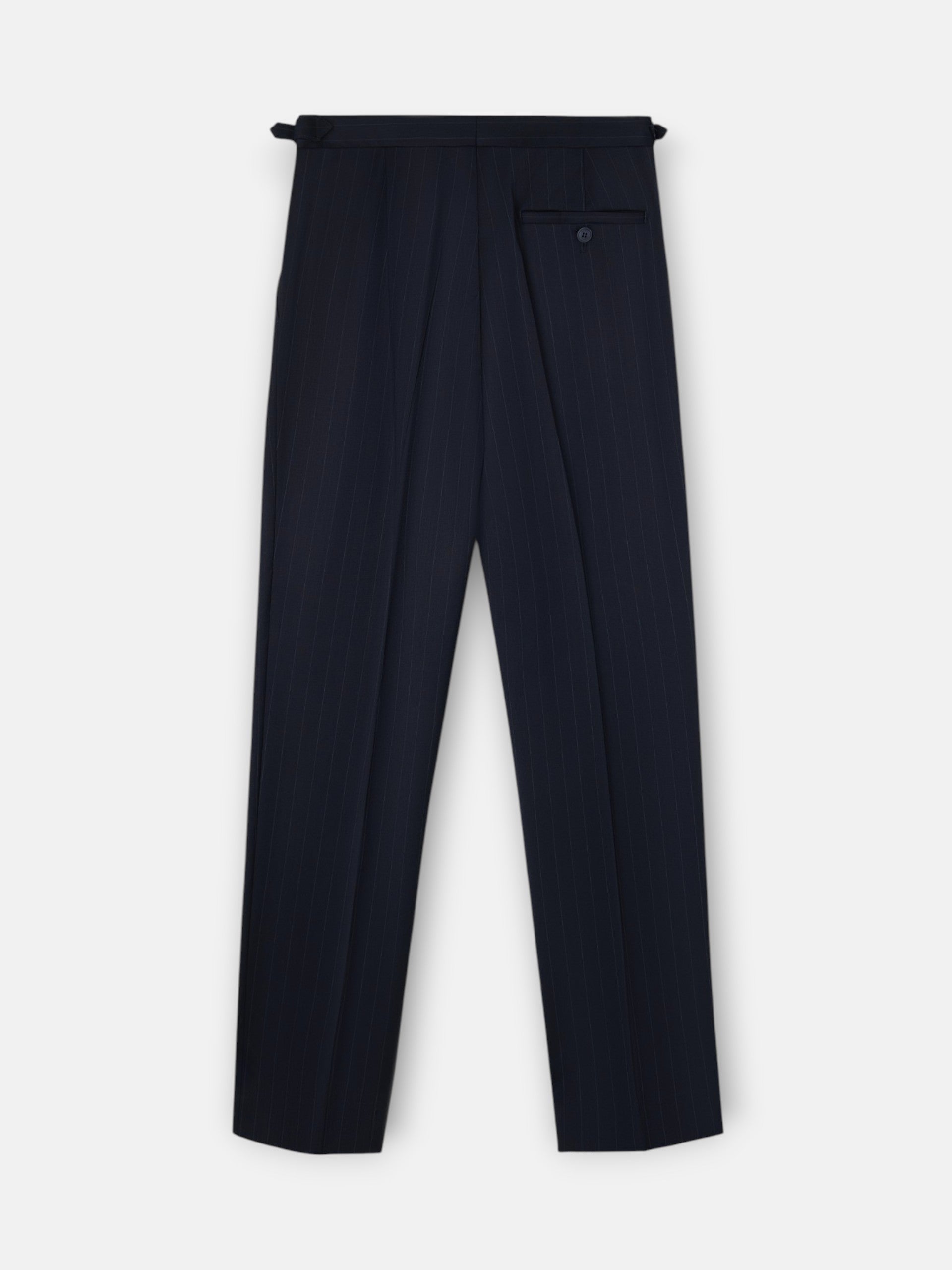 Navy blue pinstripe suit trousers