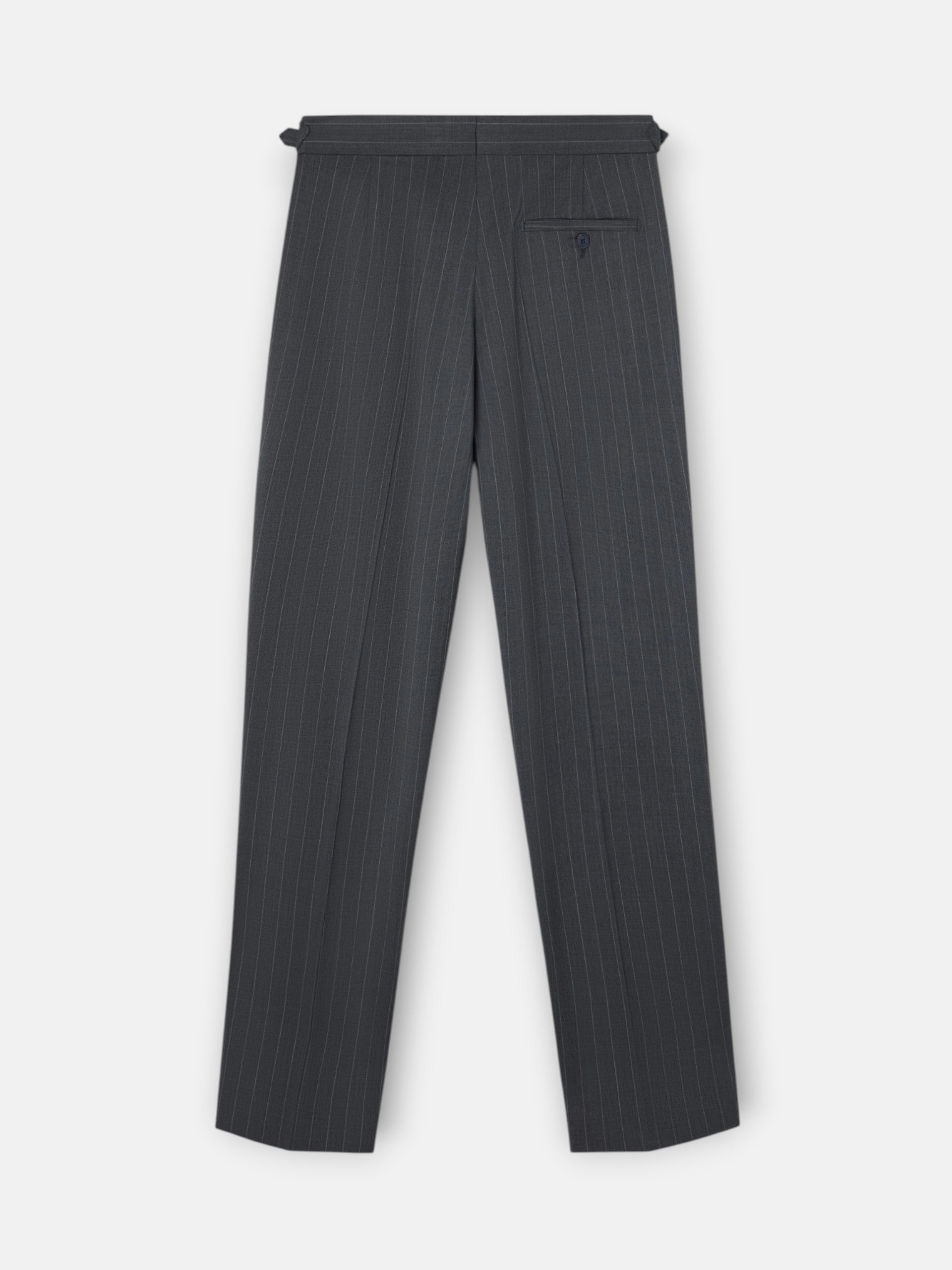 Grey pinstripe double-breasted suit trousers