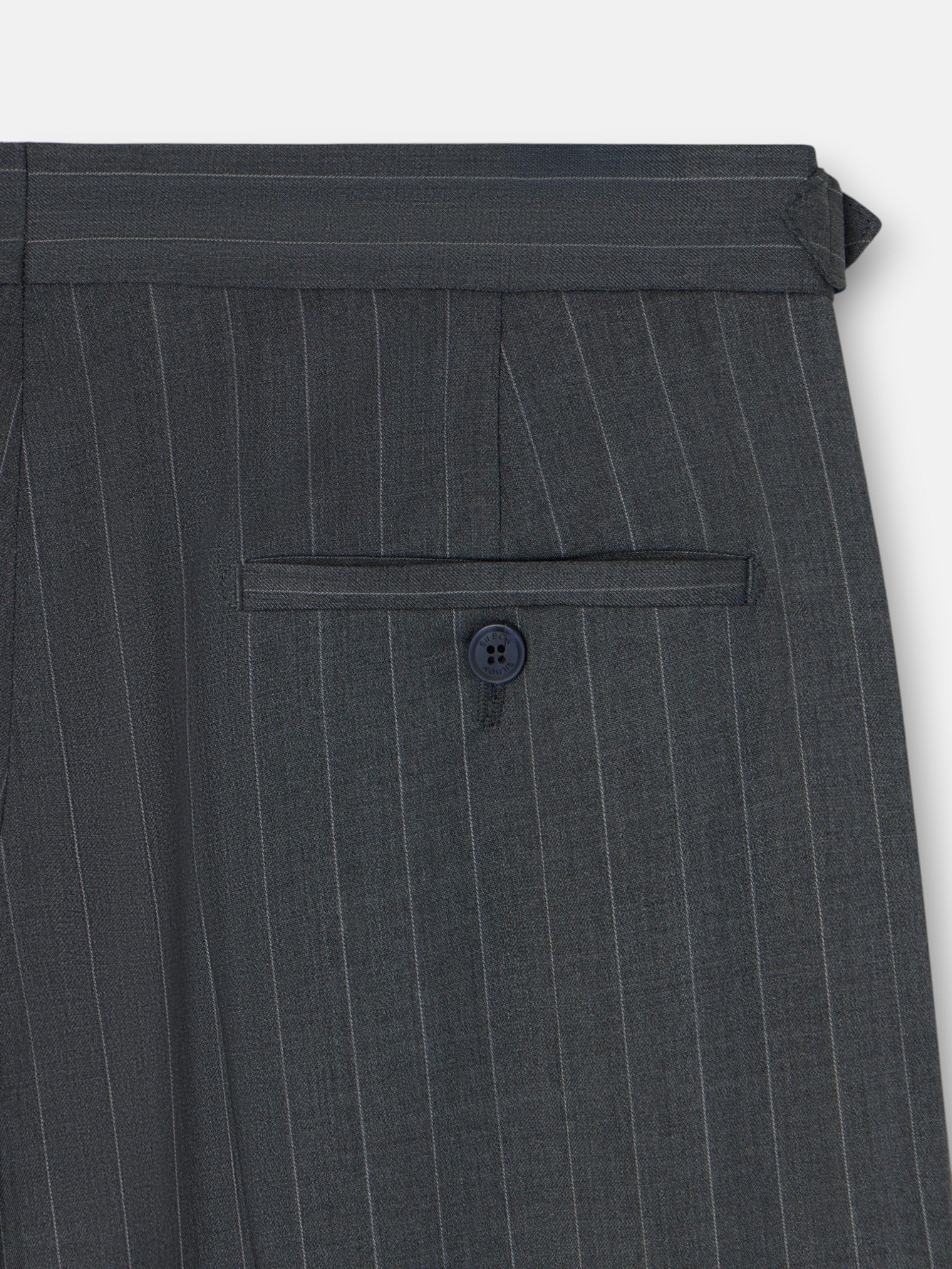 Grey pinstripe double-breasted suit trousers