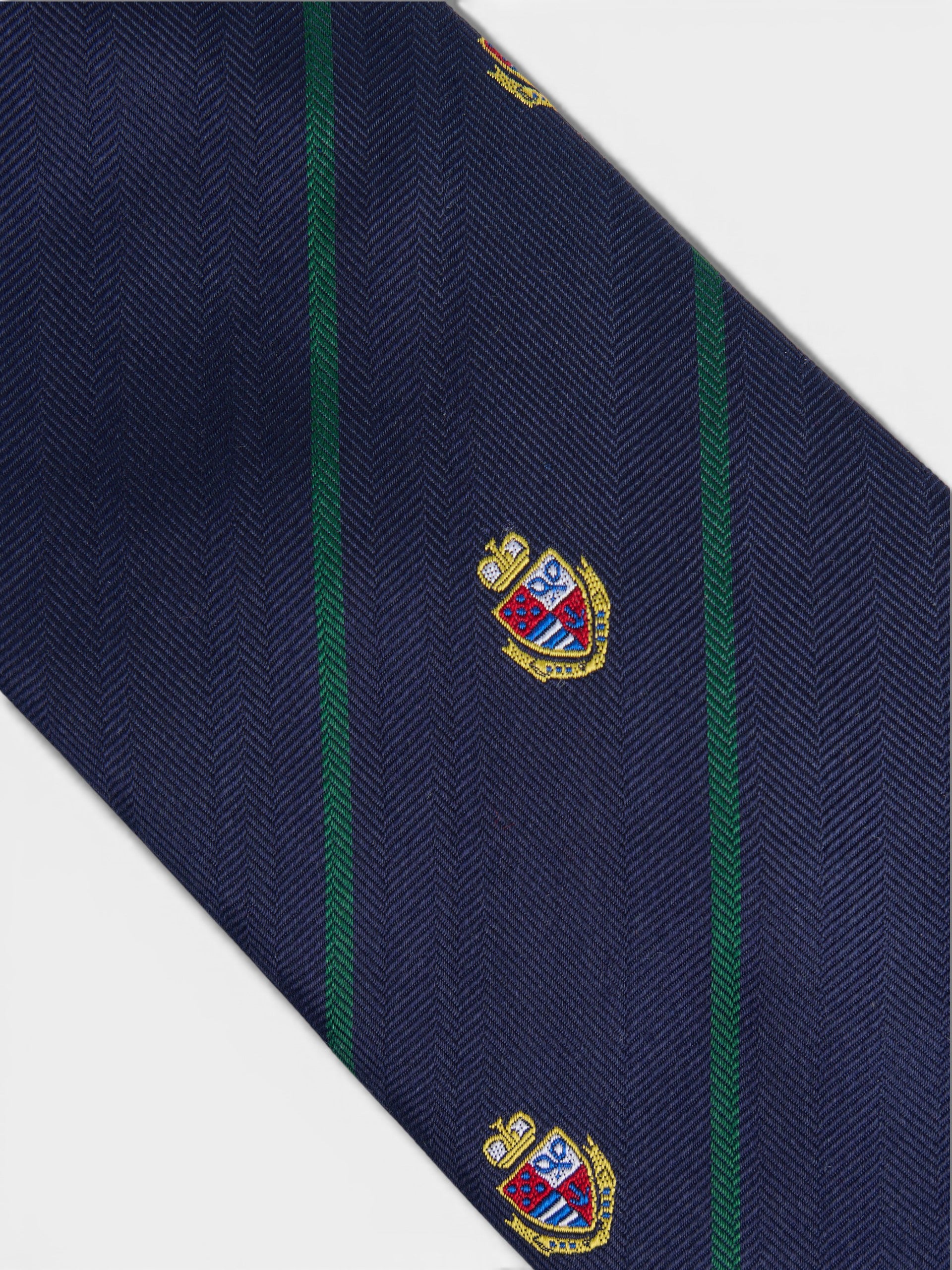 Corbata rayas escudos azul marino