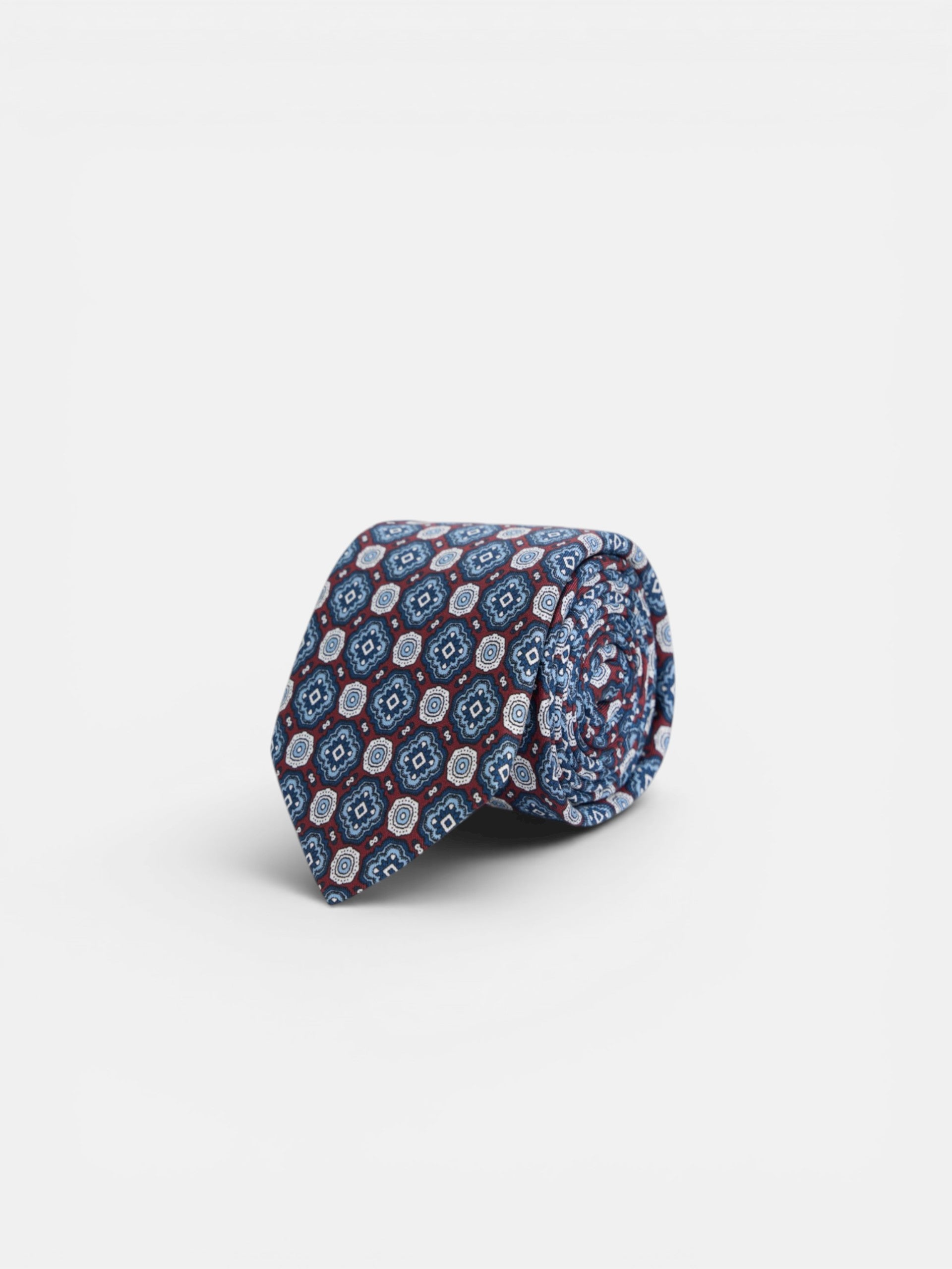 Burgundy tile pattern silk tie