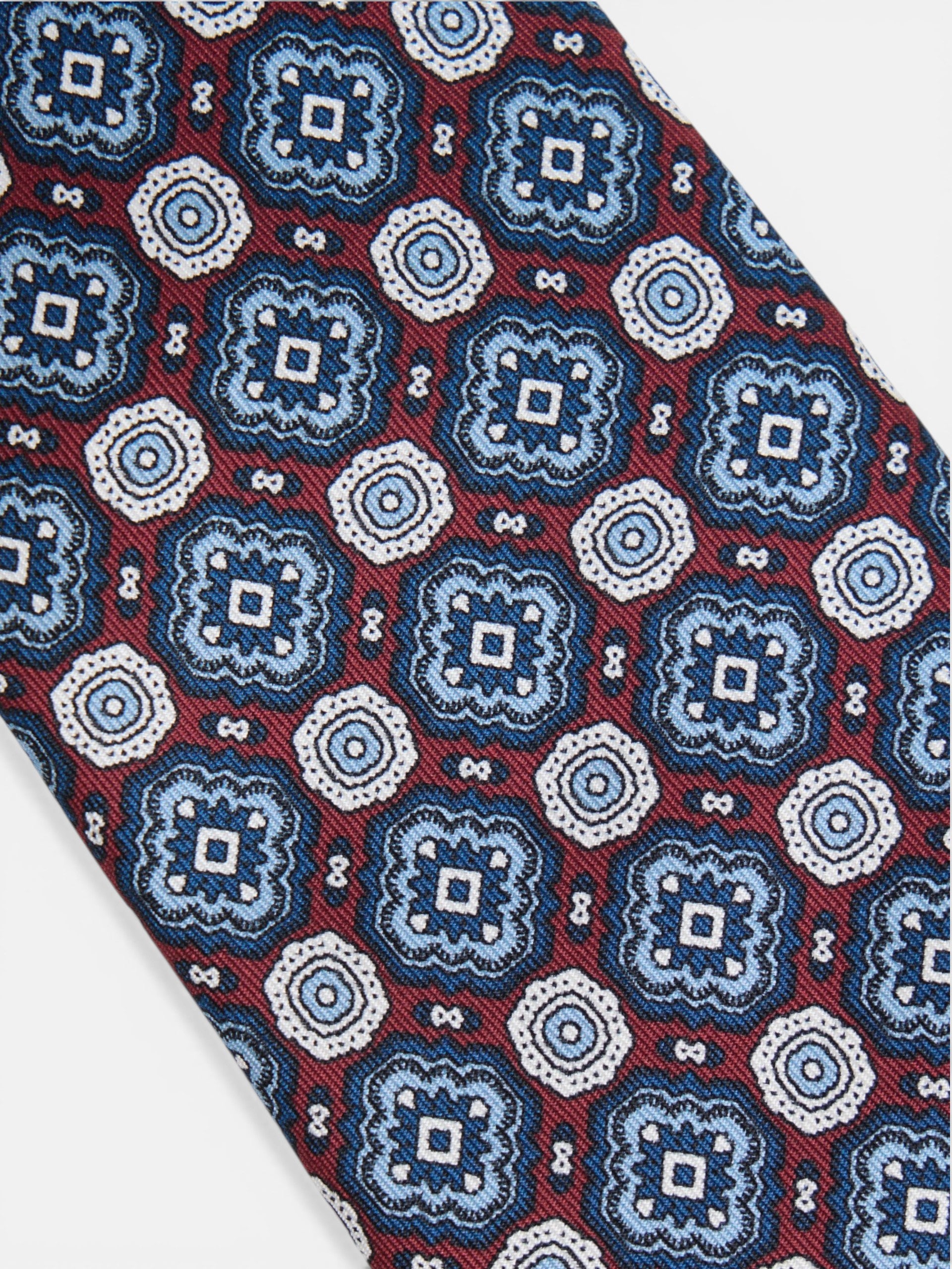 Burgundy tile pattern silk tie