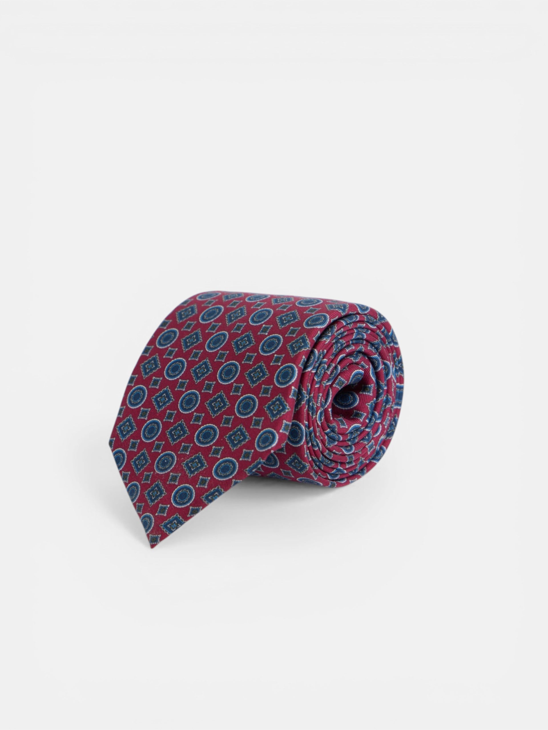 Burgundy geometric tie with mini figures