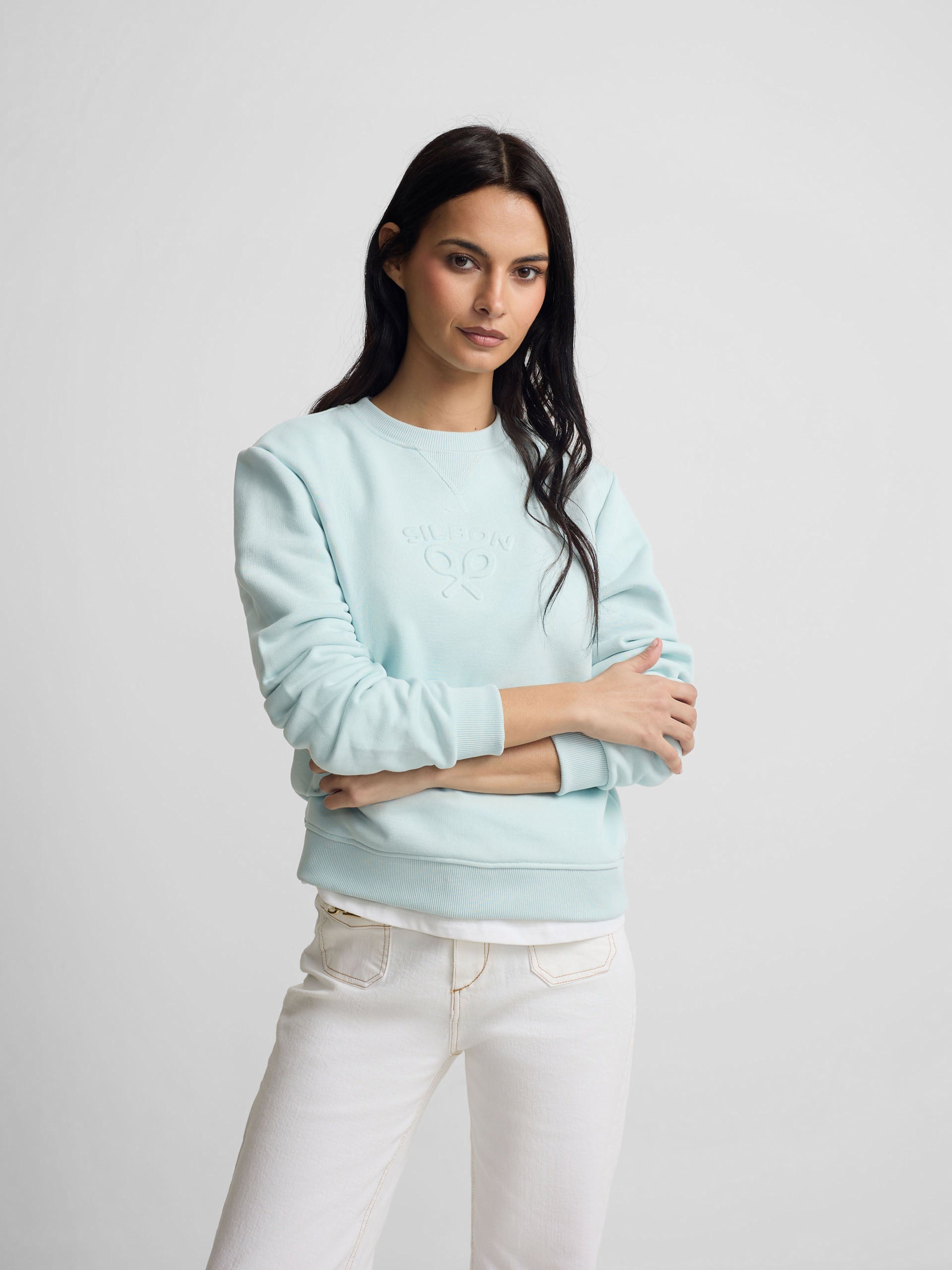 Sweatshirt mulher Silbon clássico azul-celeste