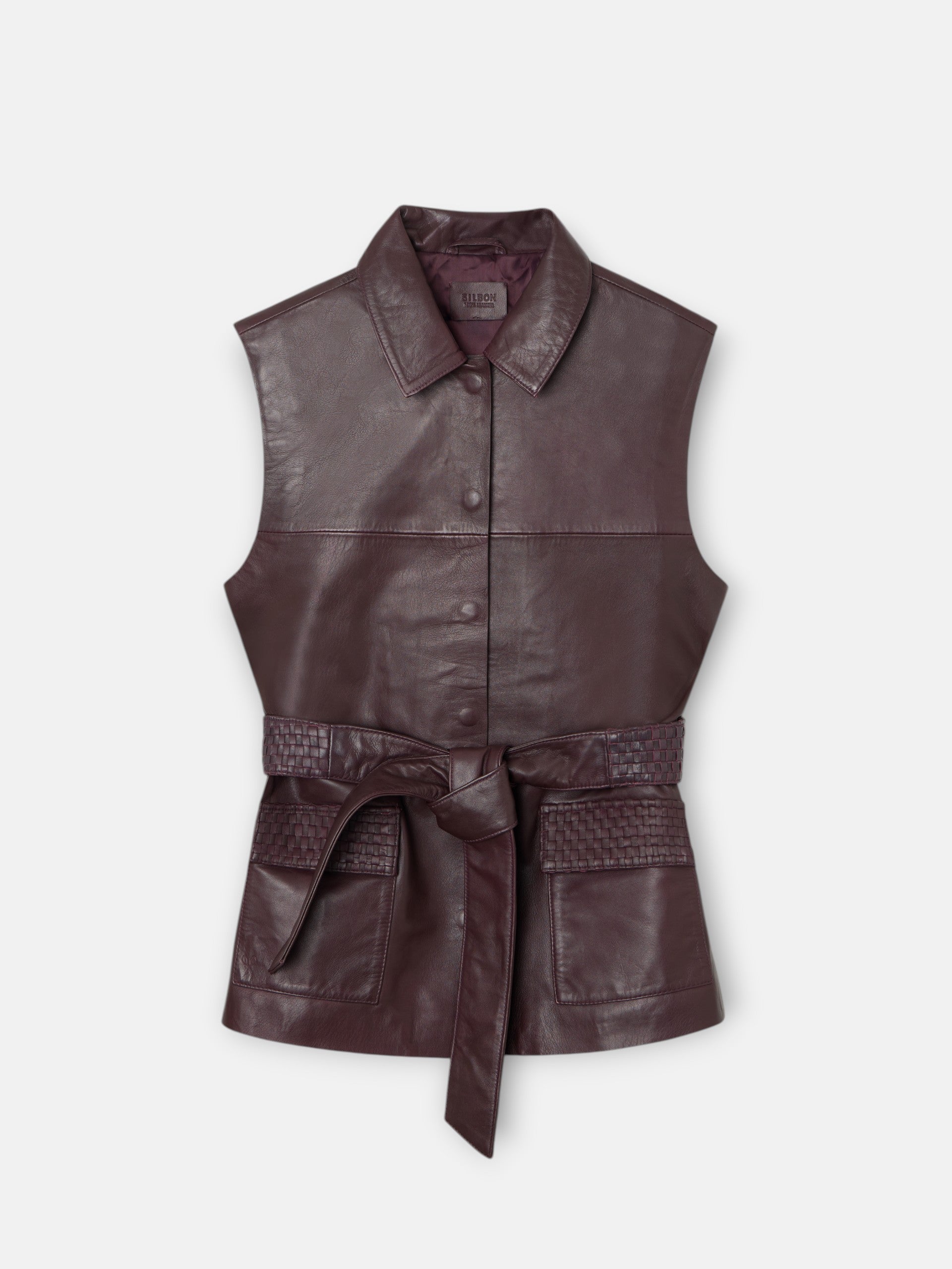 Braided burgundy leather vest