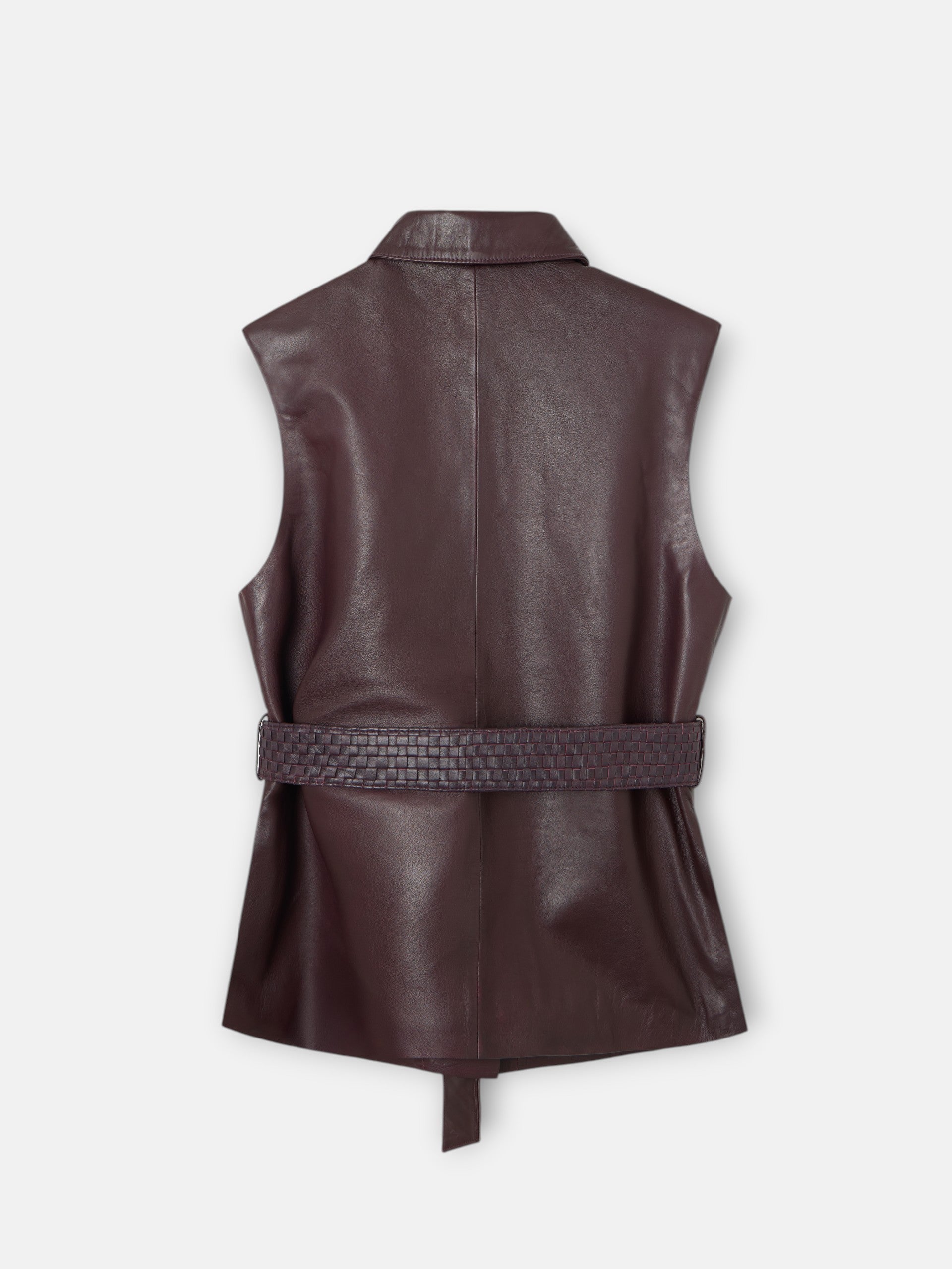 Braided burgundy leather vest