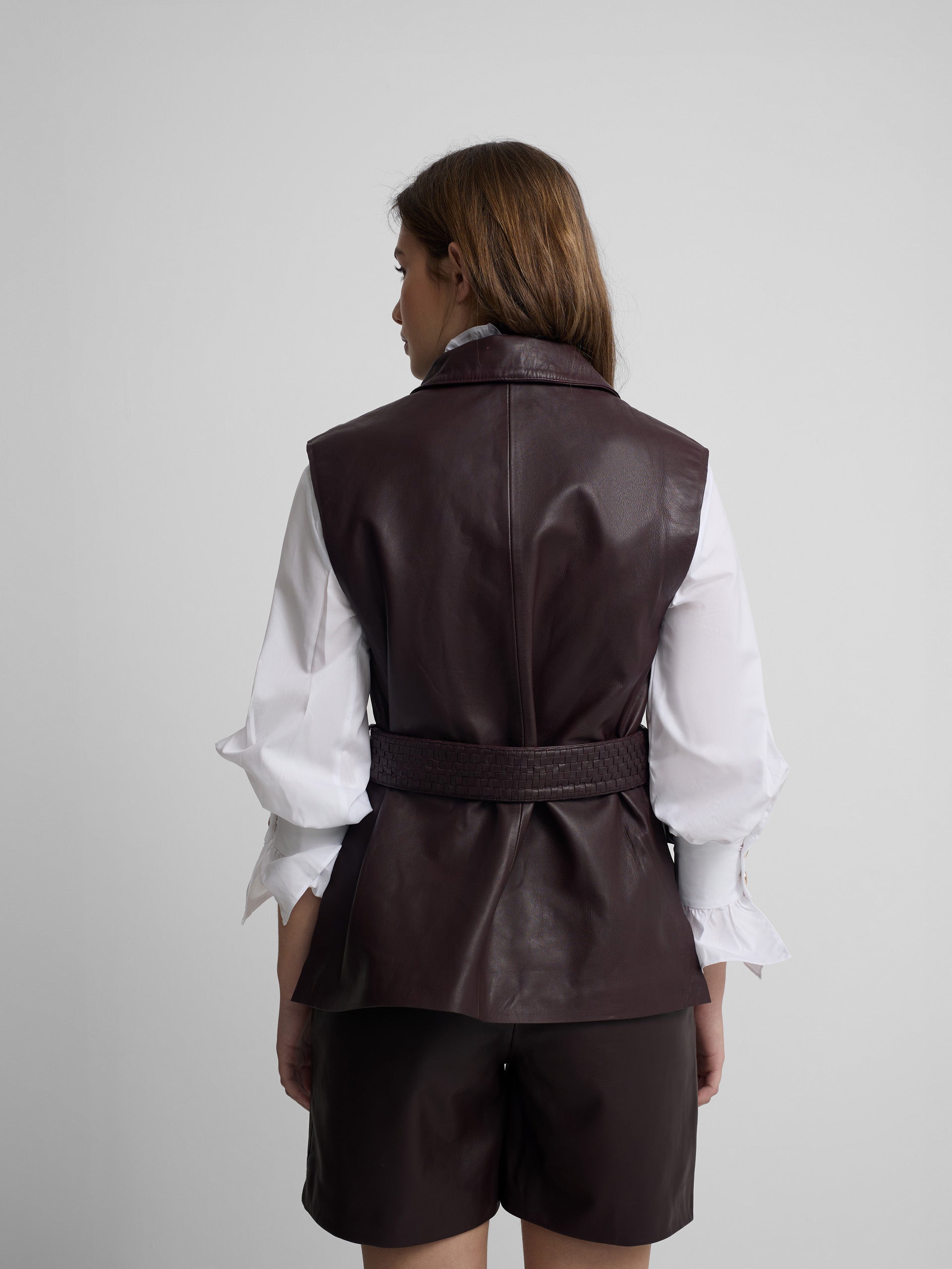 Braided burgundy leather vest