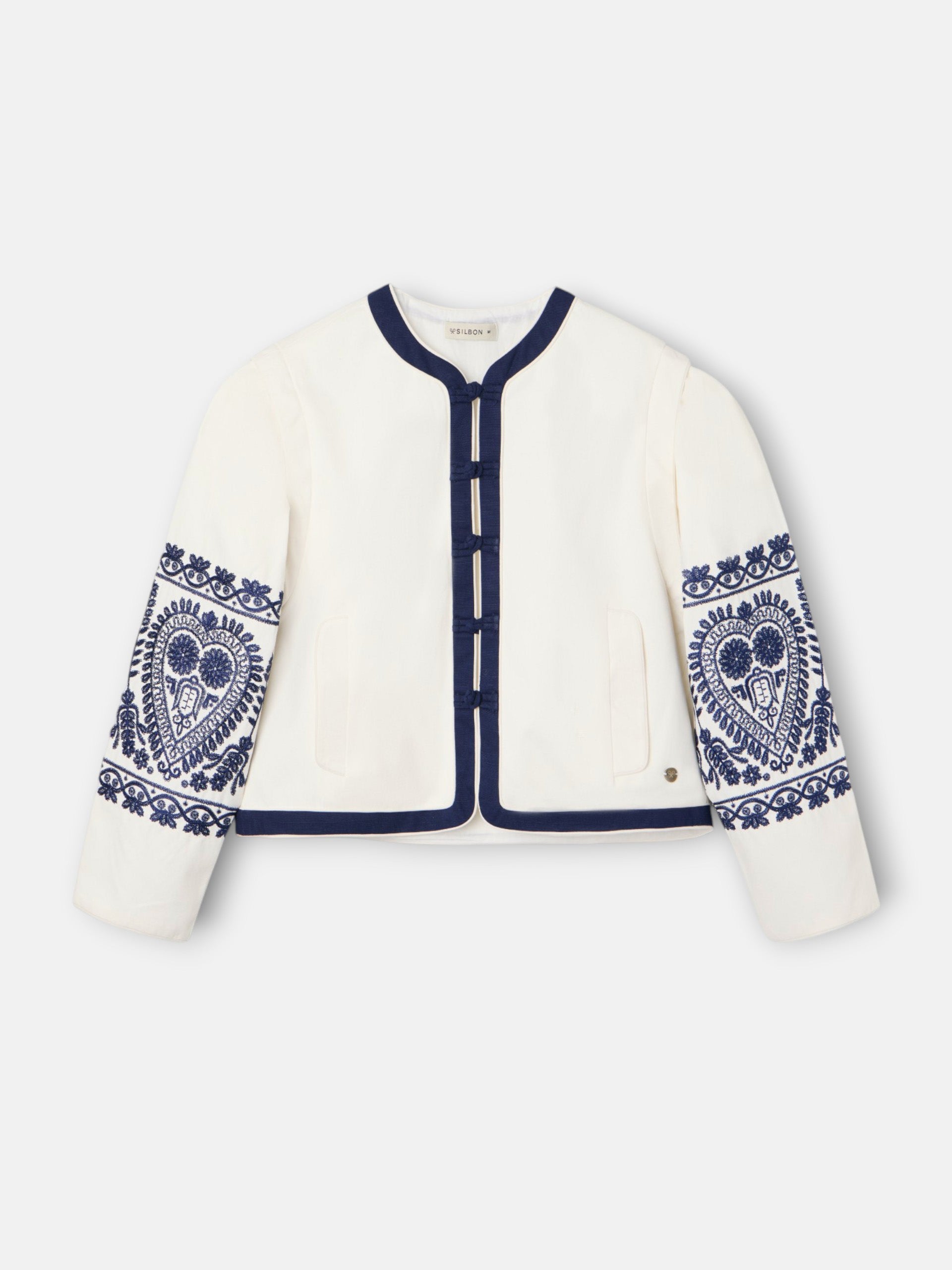 Veste col mao brodée blanche