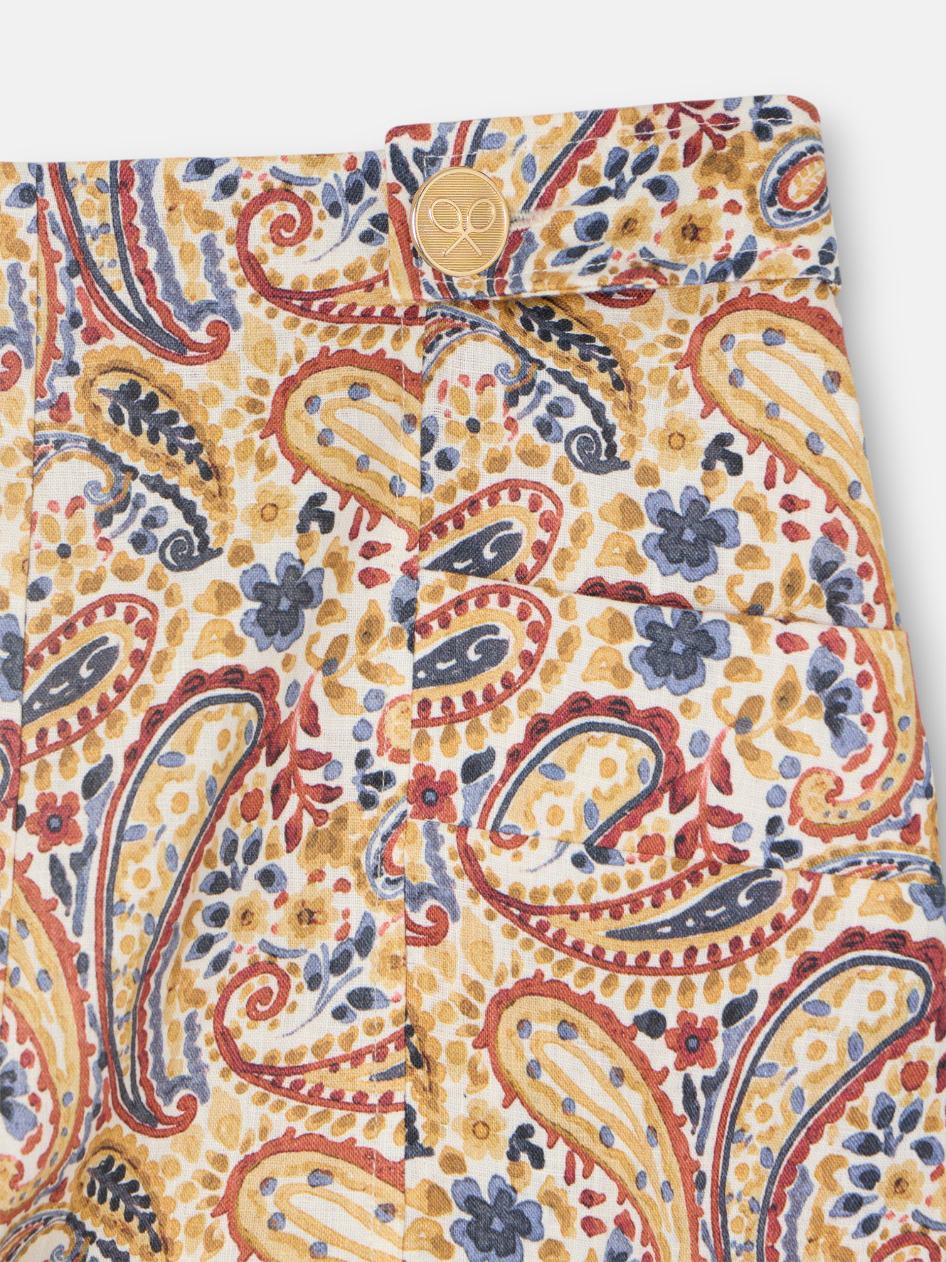 Orange paisley print linen Bermuda shorts