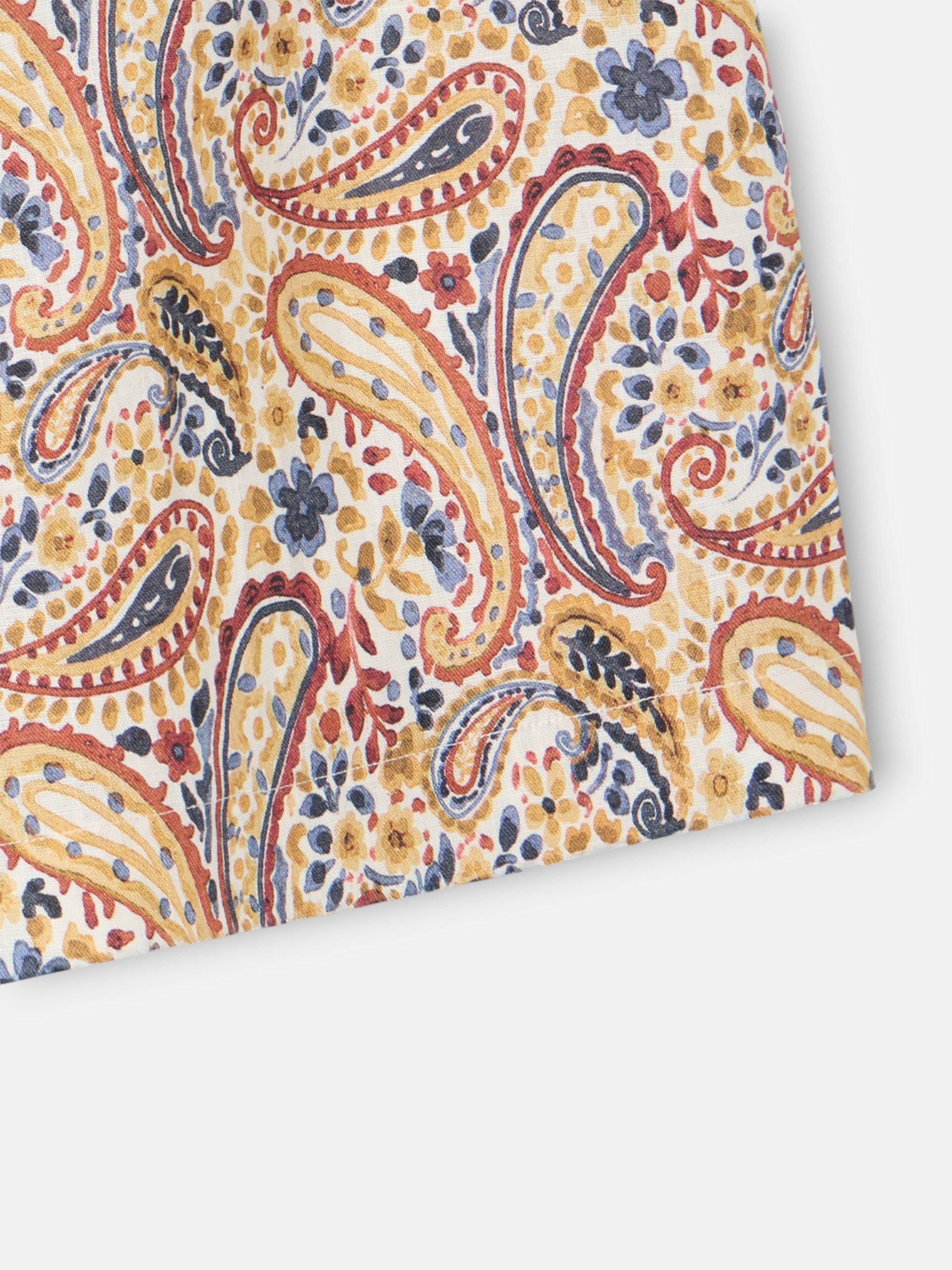 Orange paisley print linen Bermuda shorts