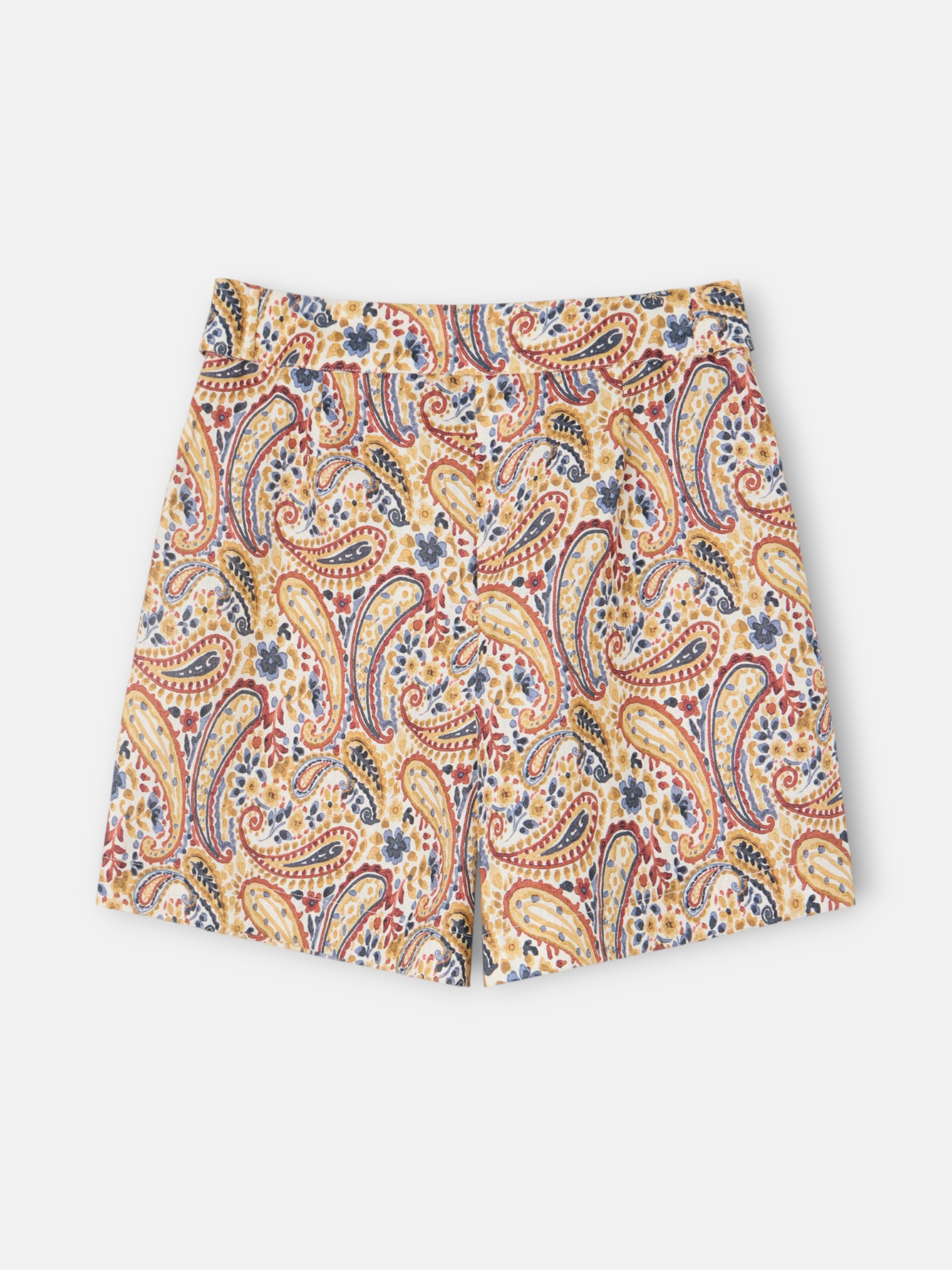 Orange paisley print linen Bermuda shorts