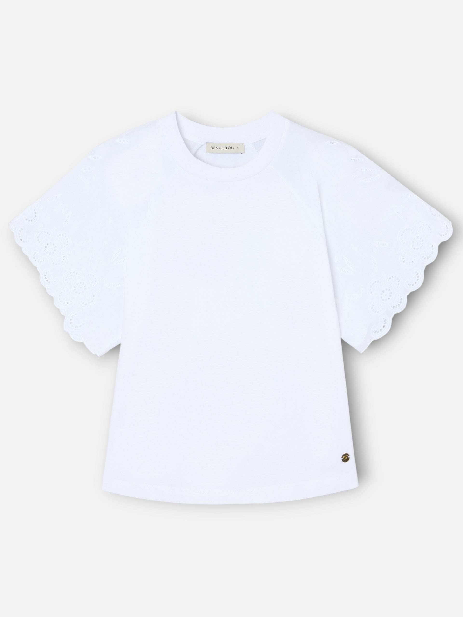 White women's t-shirt with embroidered ruffles