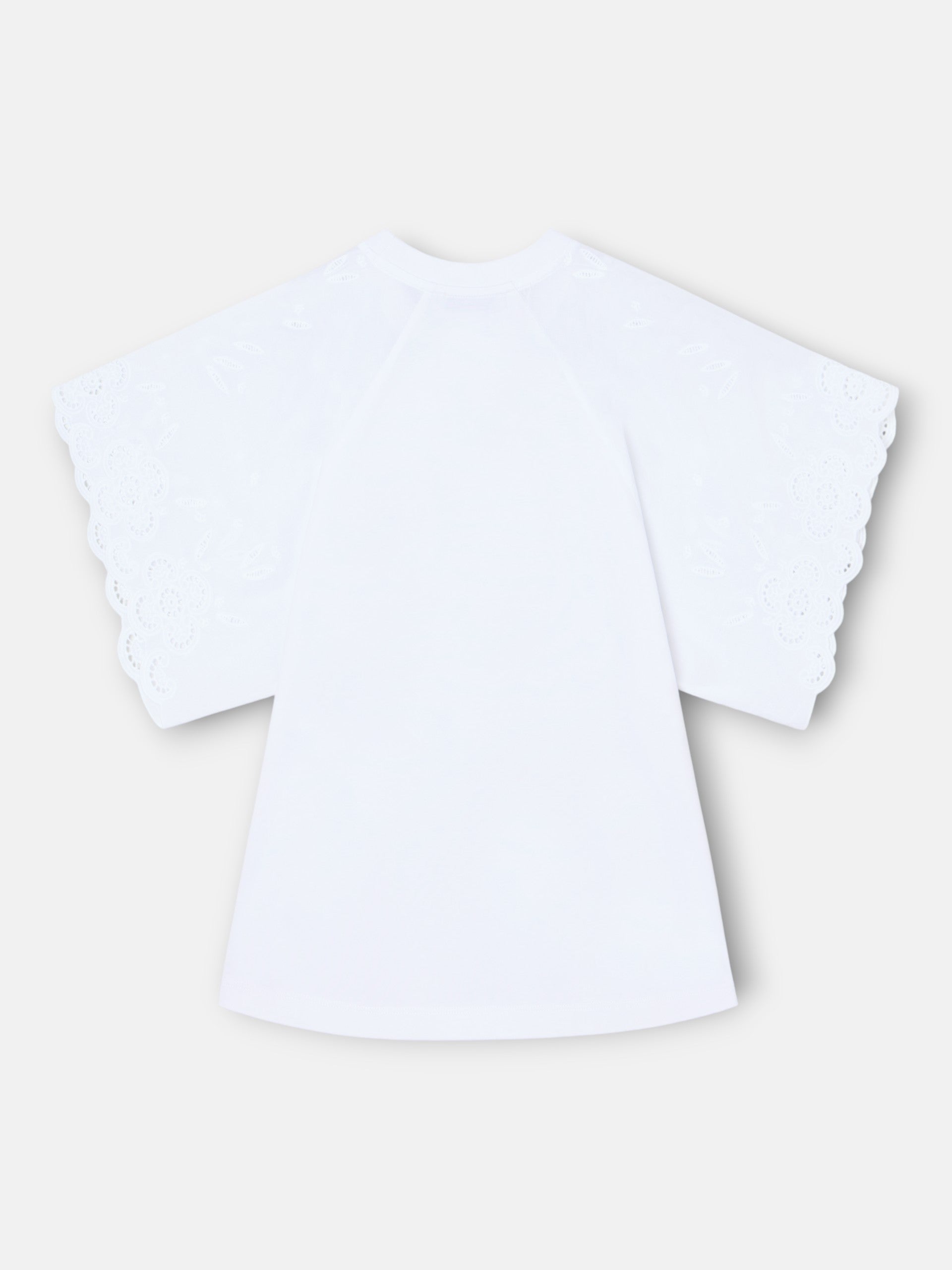 White women's t-shirt with embroidered ruffles