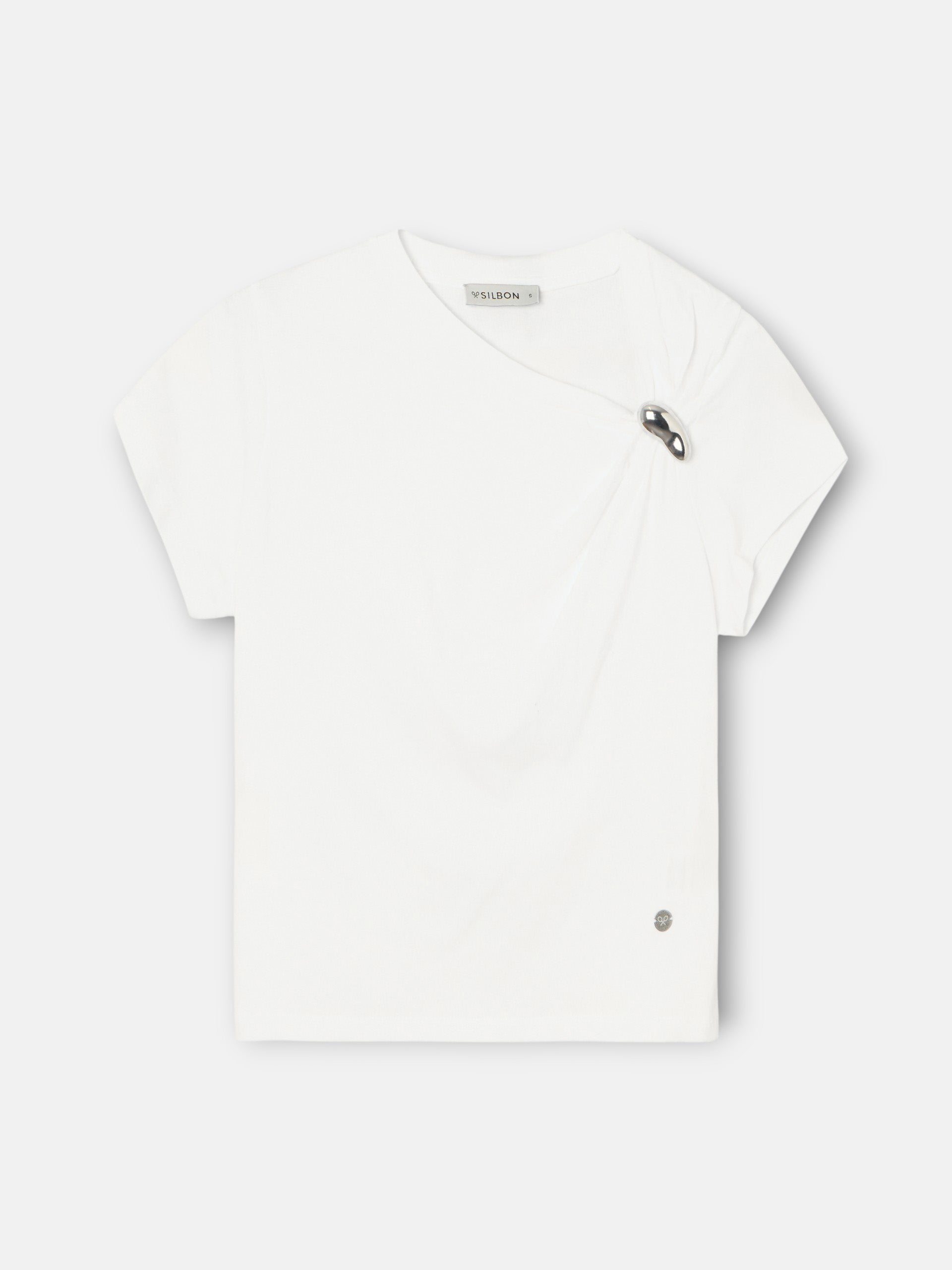 T-shirt femme nœud appliqué blanc
