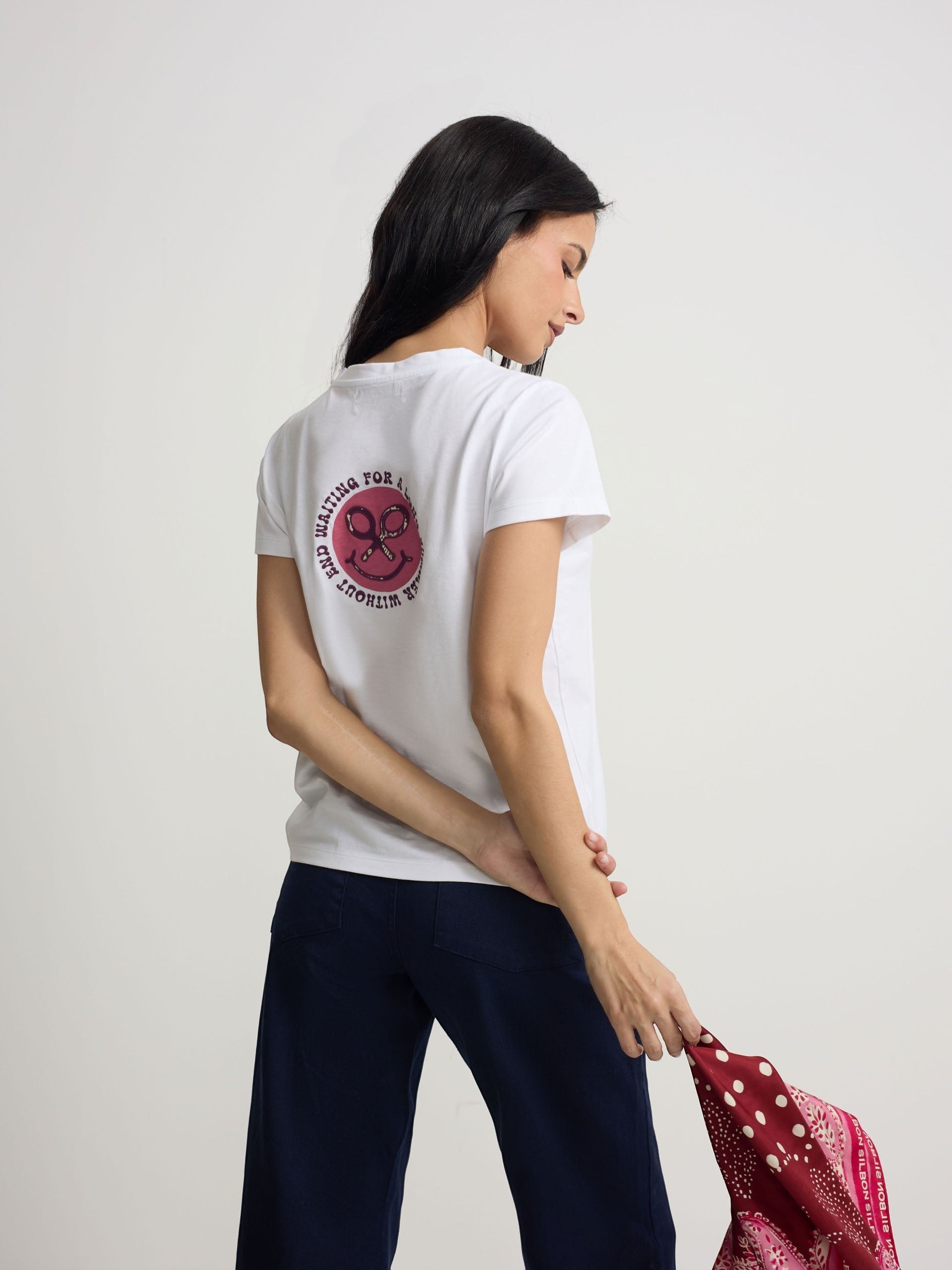 Camisola mulher smile estampada branca
