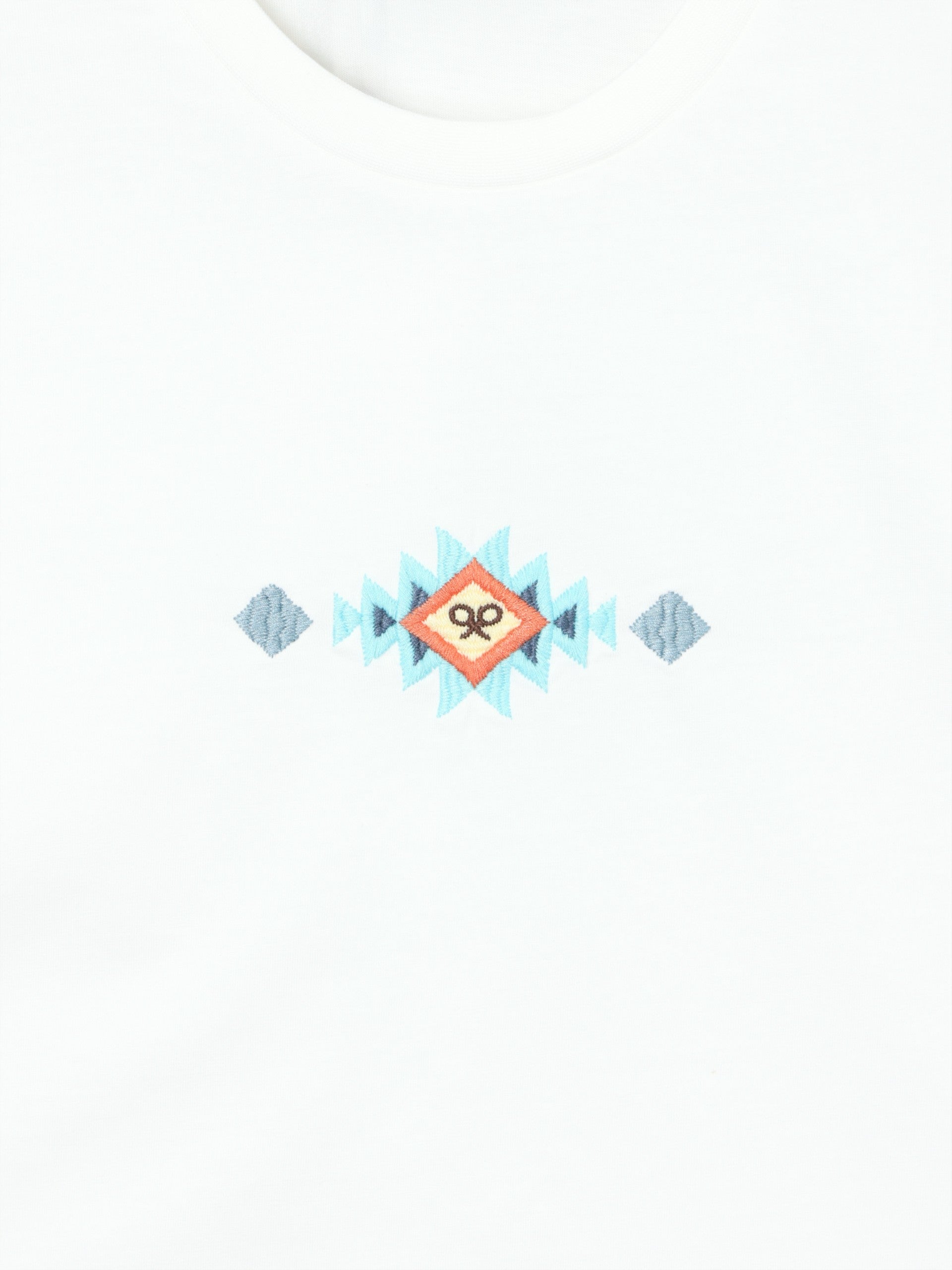 White women's t-shirt with ikat embroidery