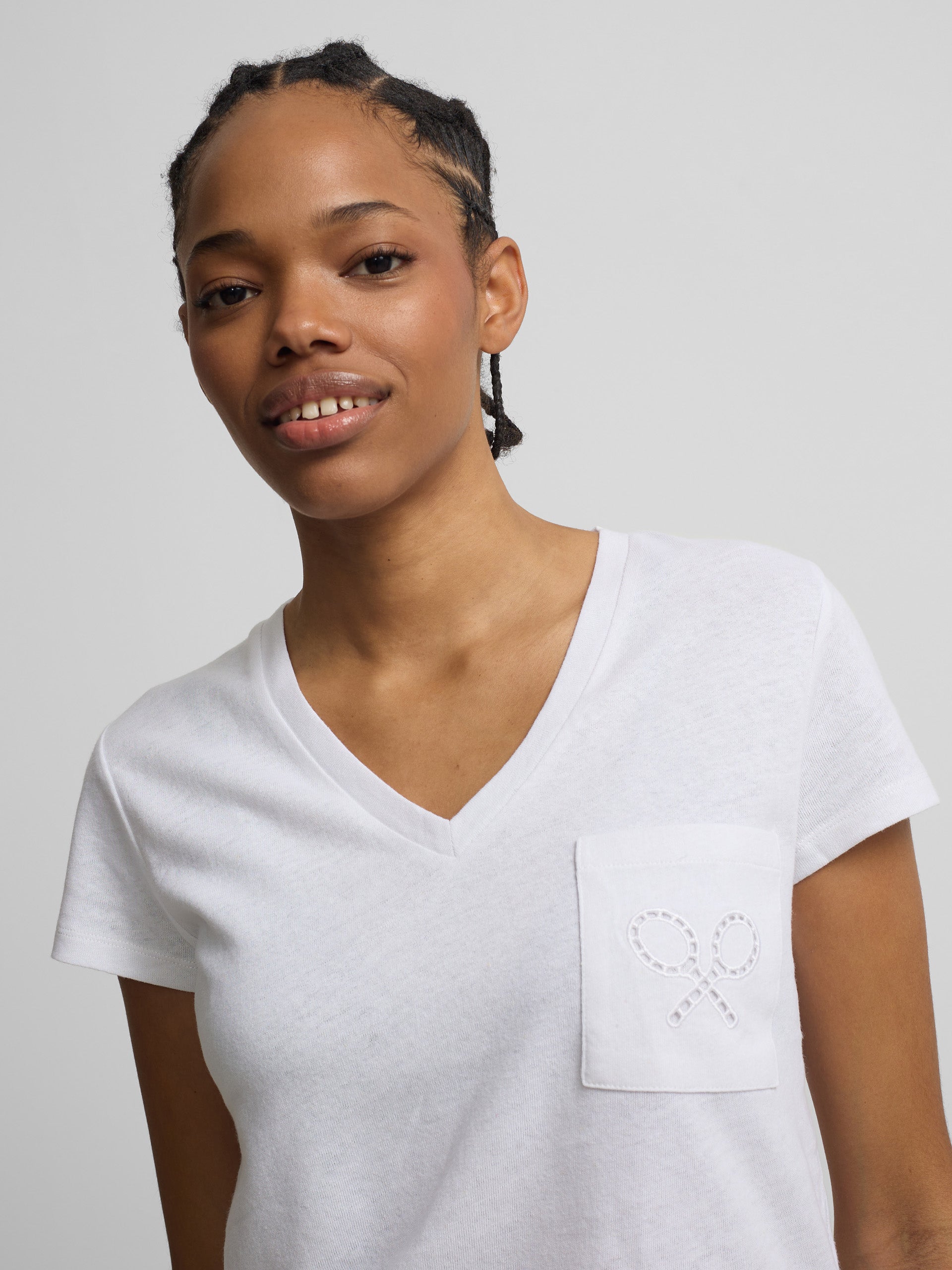 Camiseta woman bolsillo raqueta blanca