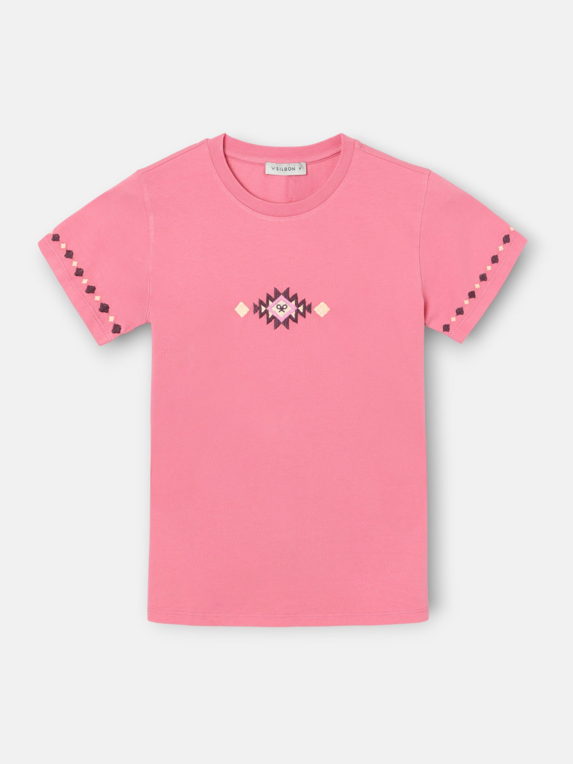 T-shirt femme broderies ikat rose