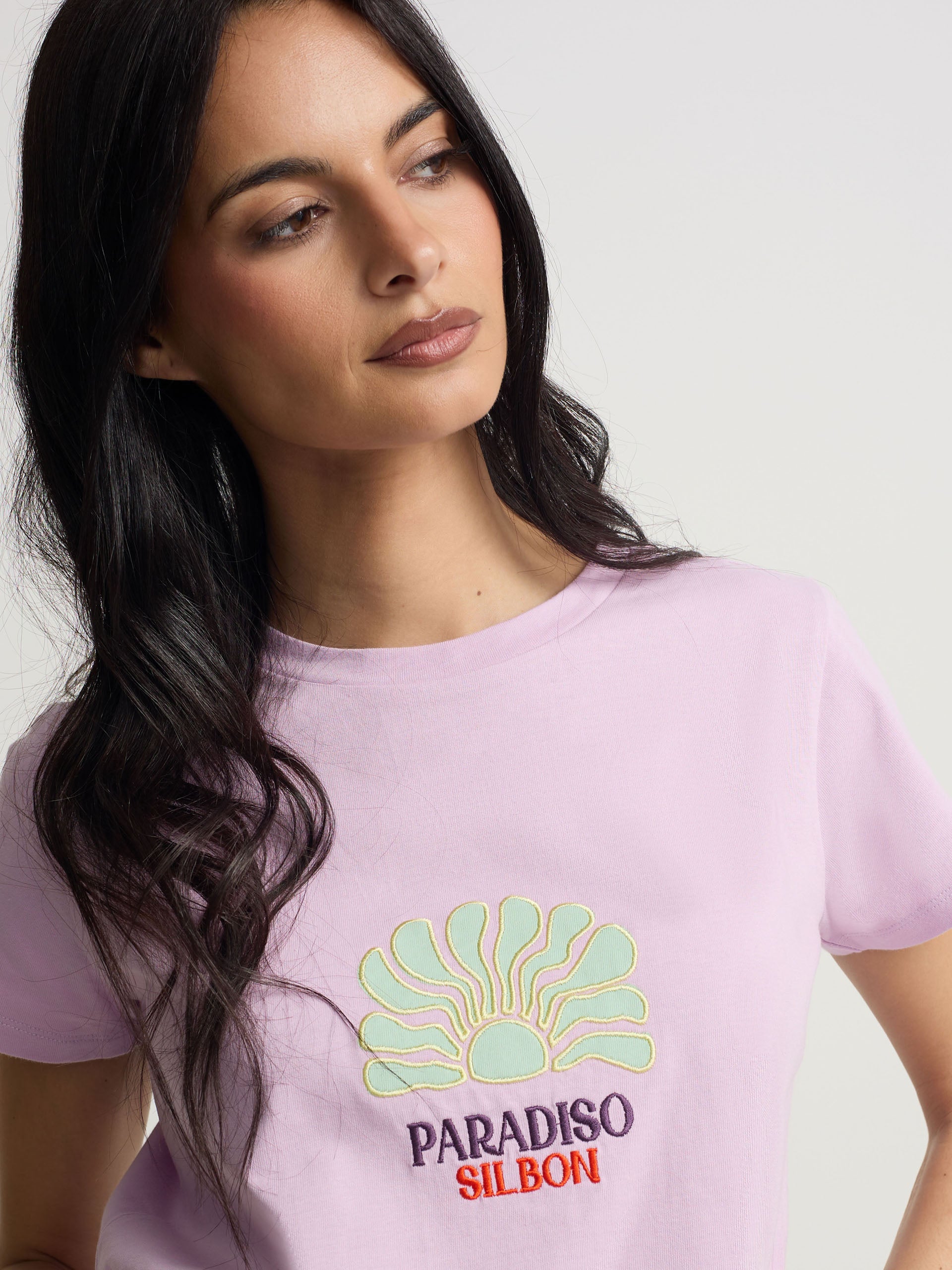 T-shirt mulher paradiso roxa