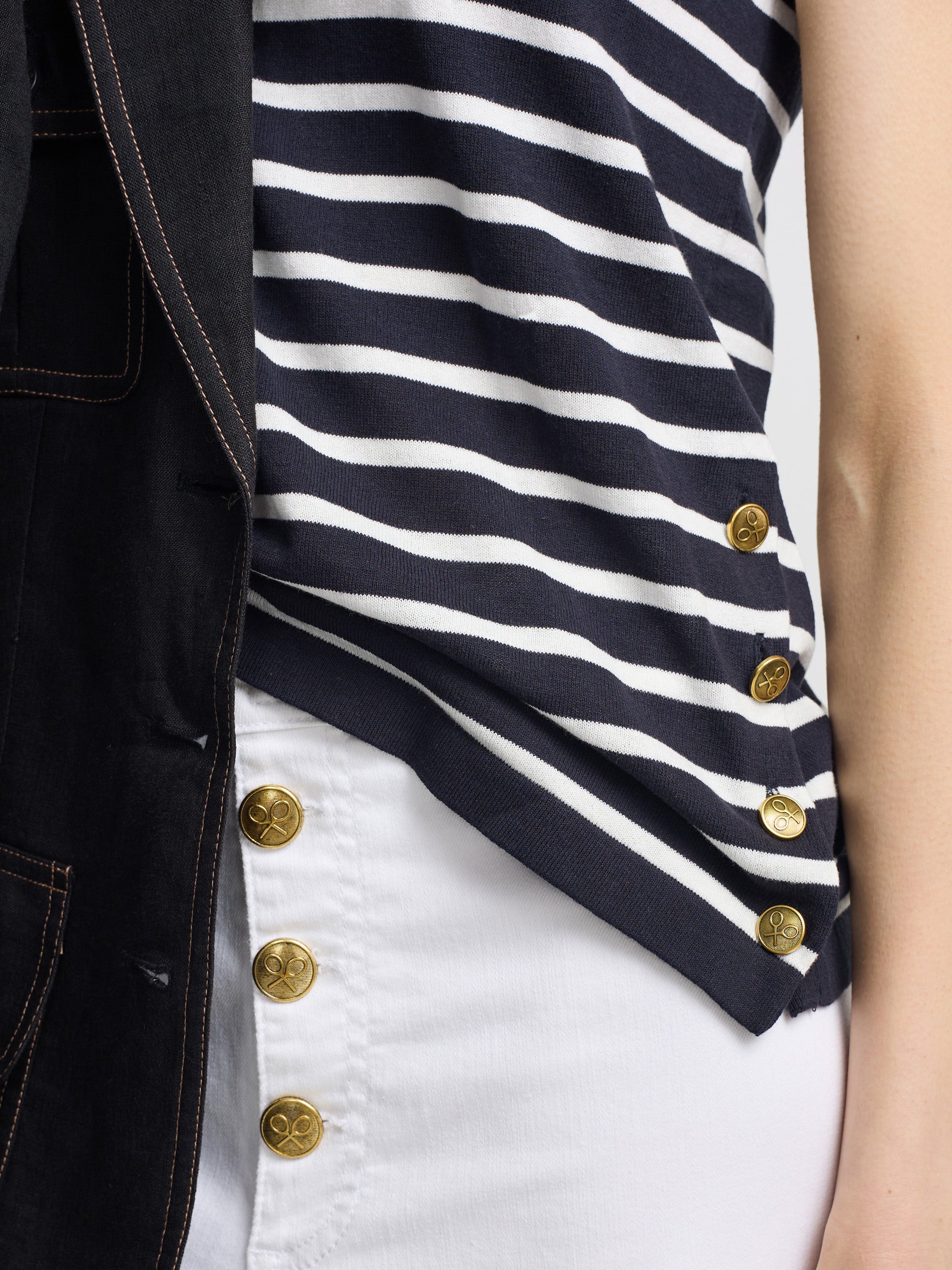 T-shirt en maille rayée marine et écru