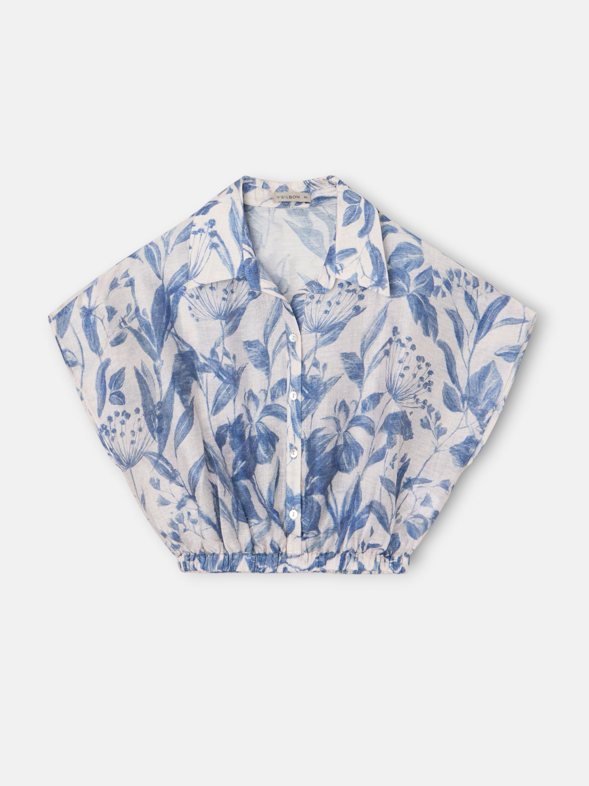 Short blouse with blue floral print