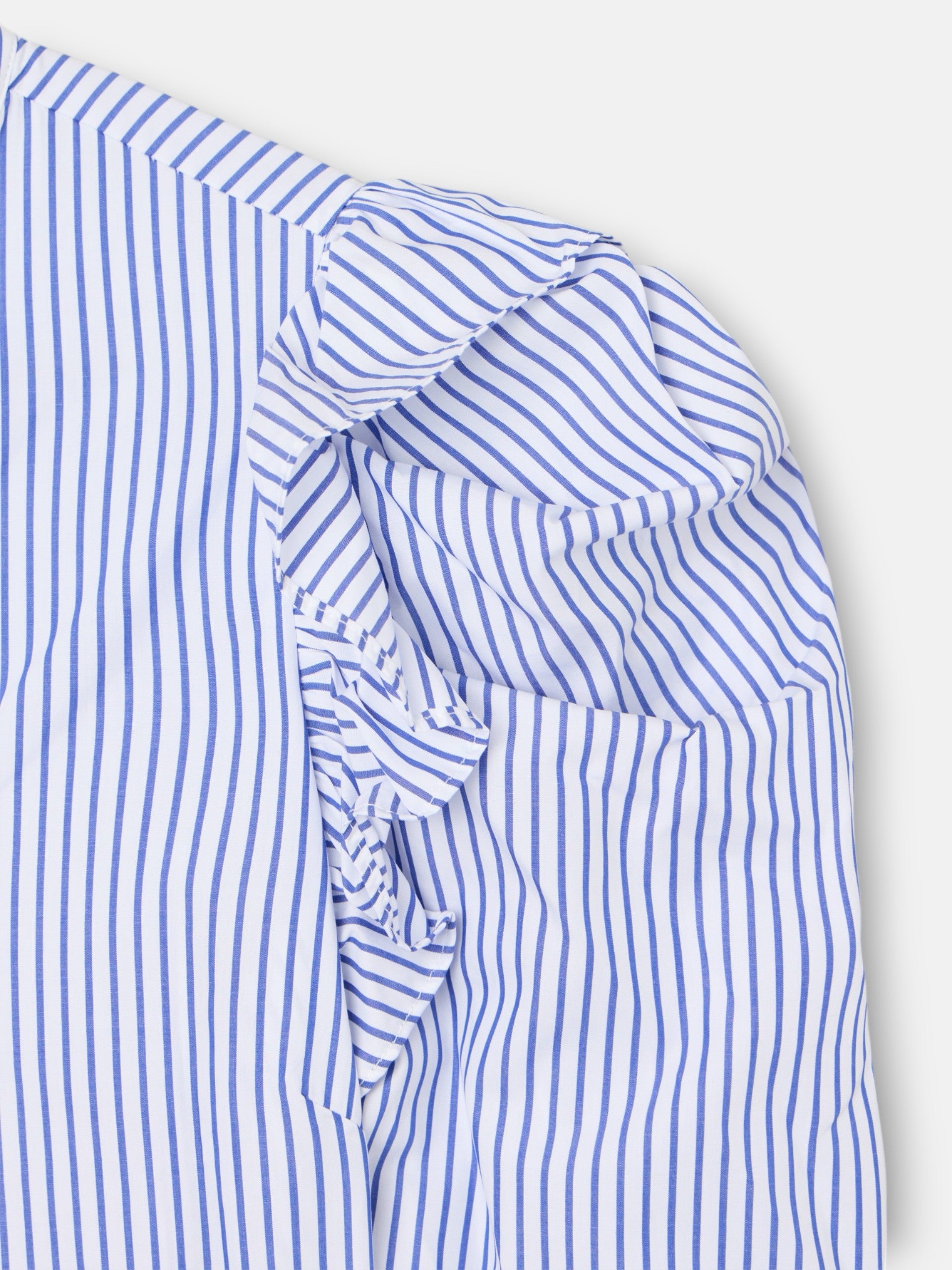 Blue and white striped puff sleeve shirt