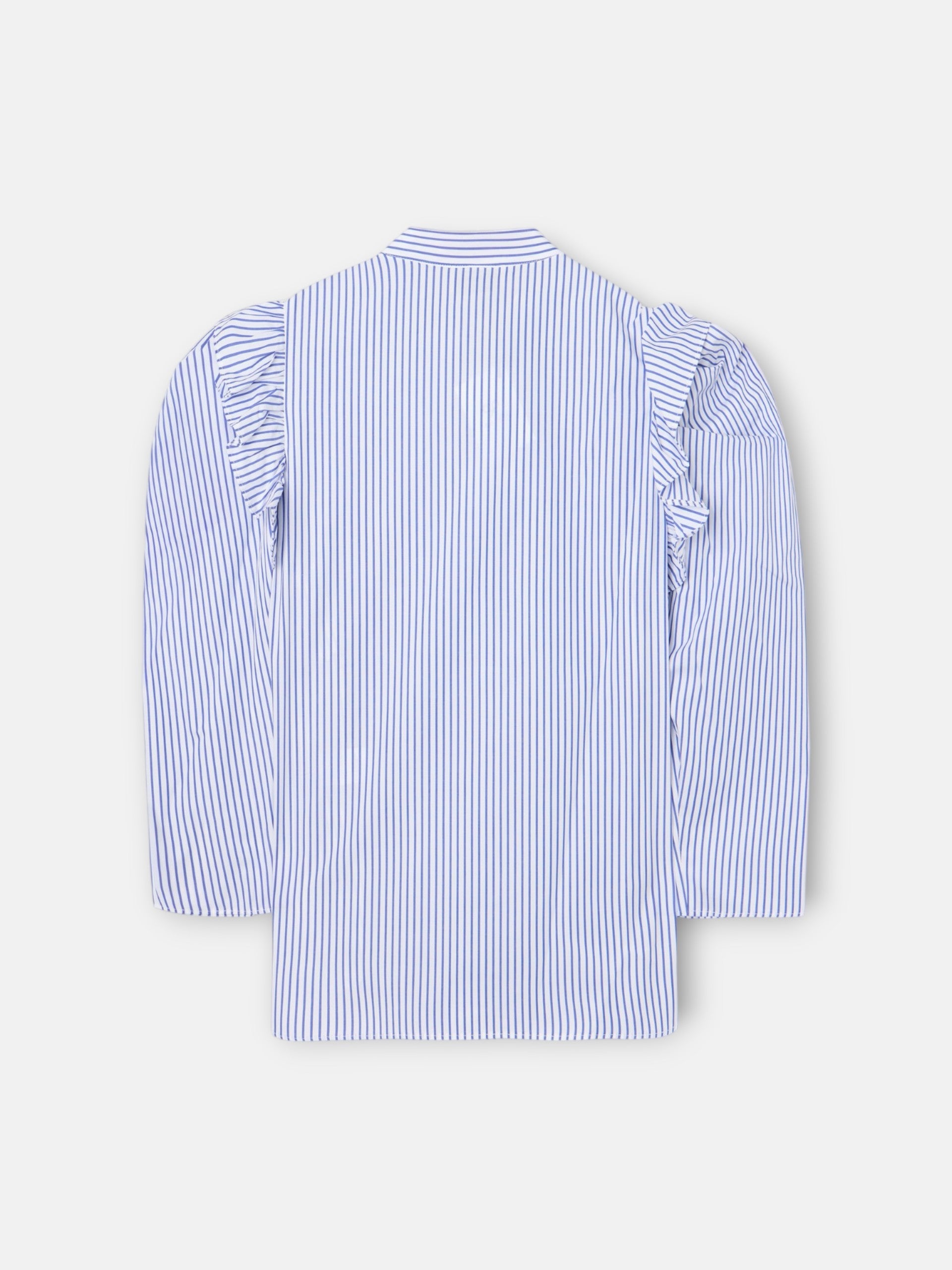 Blue and white striped puff sleeve shirt