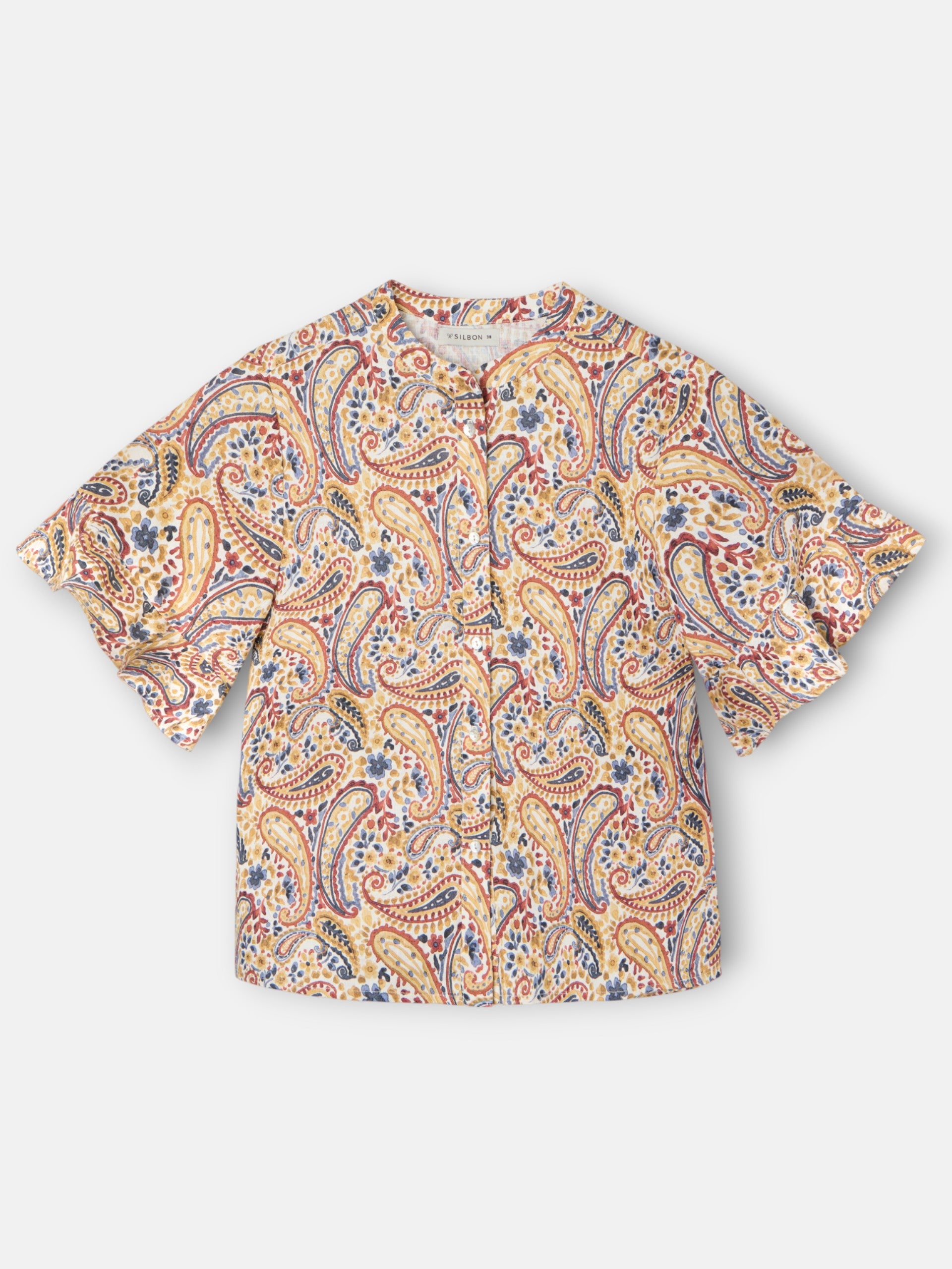 Blouse à manches volantées imprimé oranges