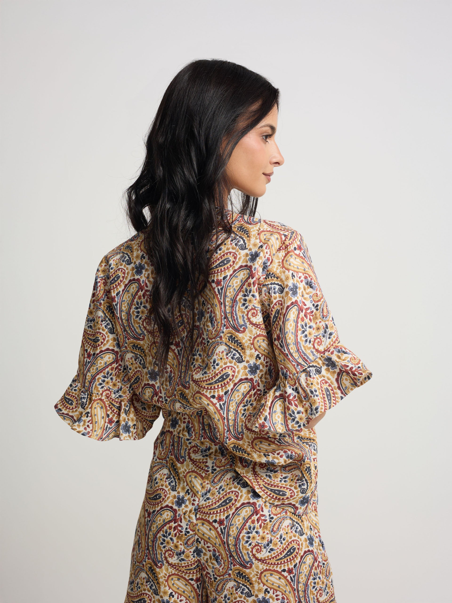 Blouse à manches volantées imprimé oranges