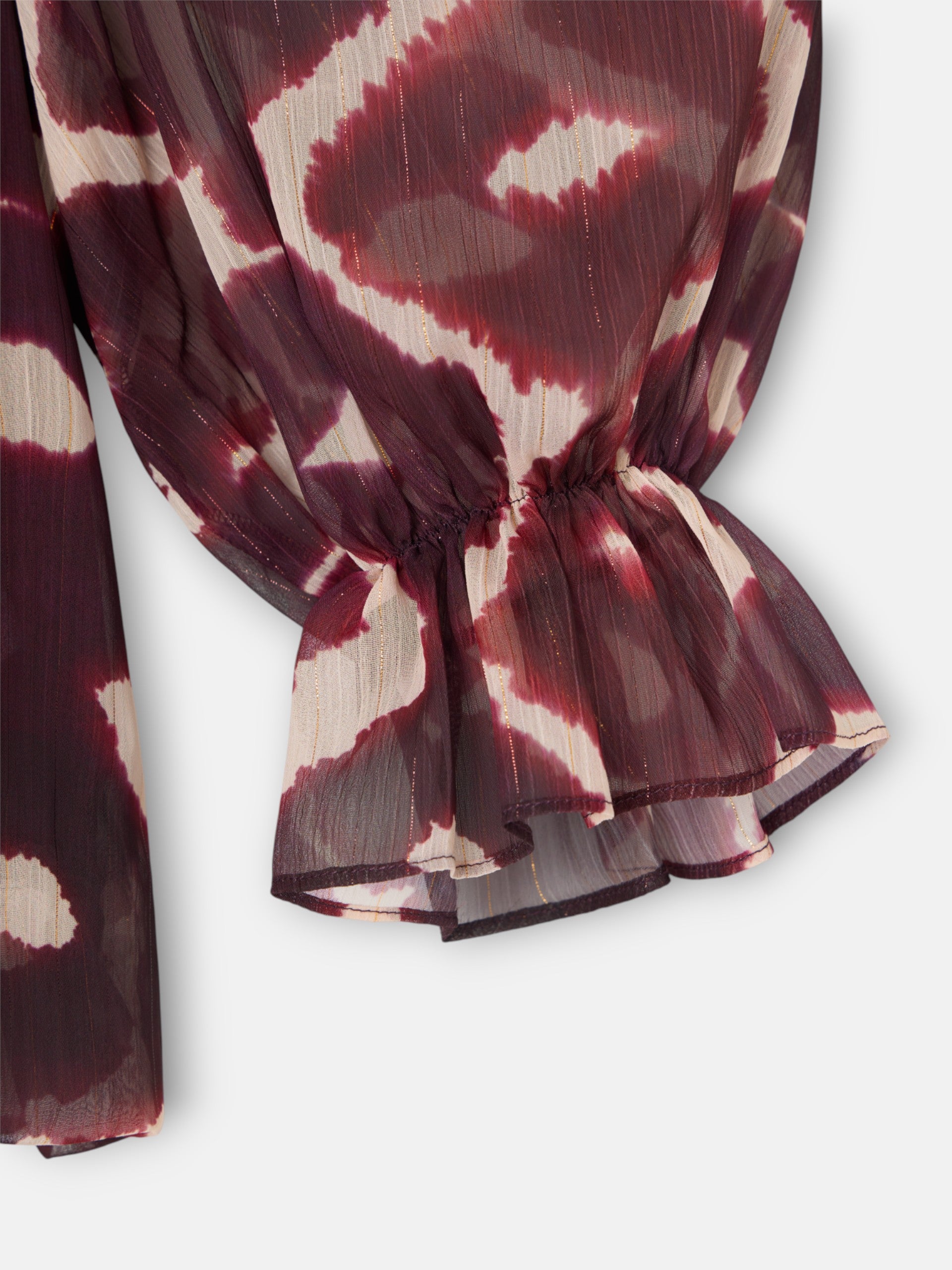 Ruched blouse with brown print