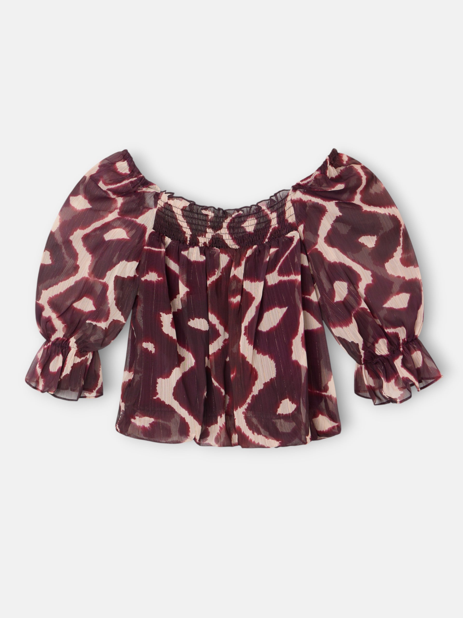 Ruched blouse with brown print