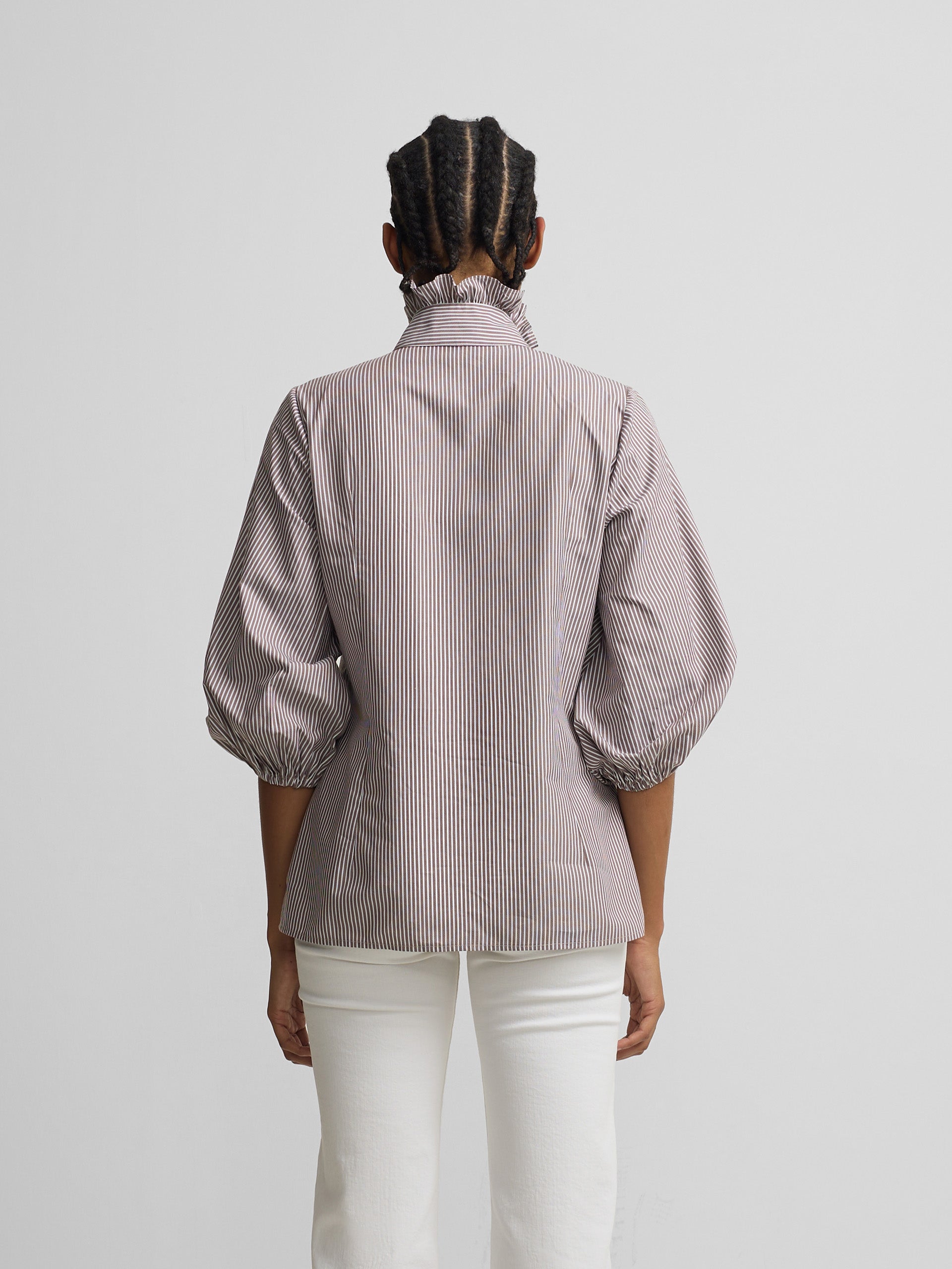 Brown striped puff sleeve shirt