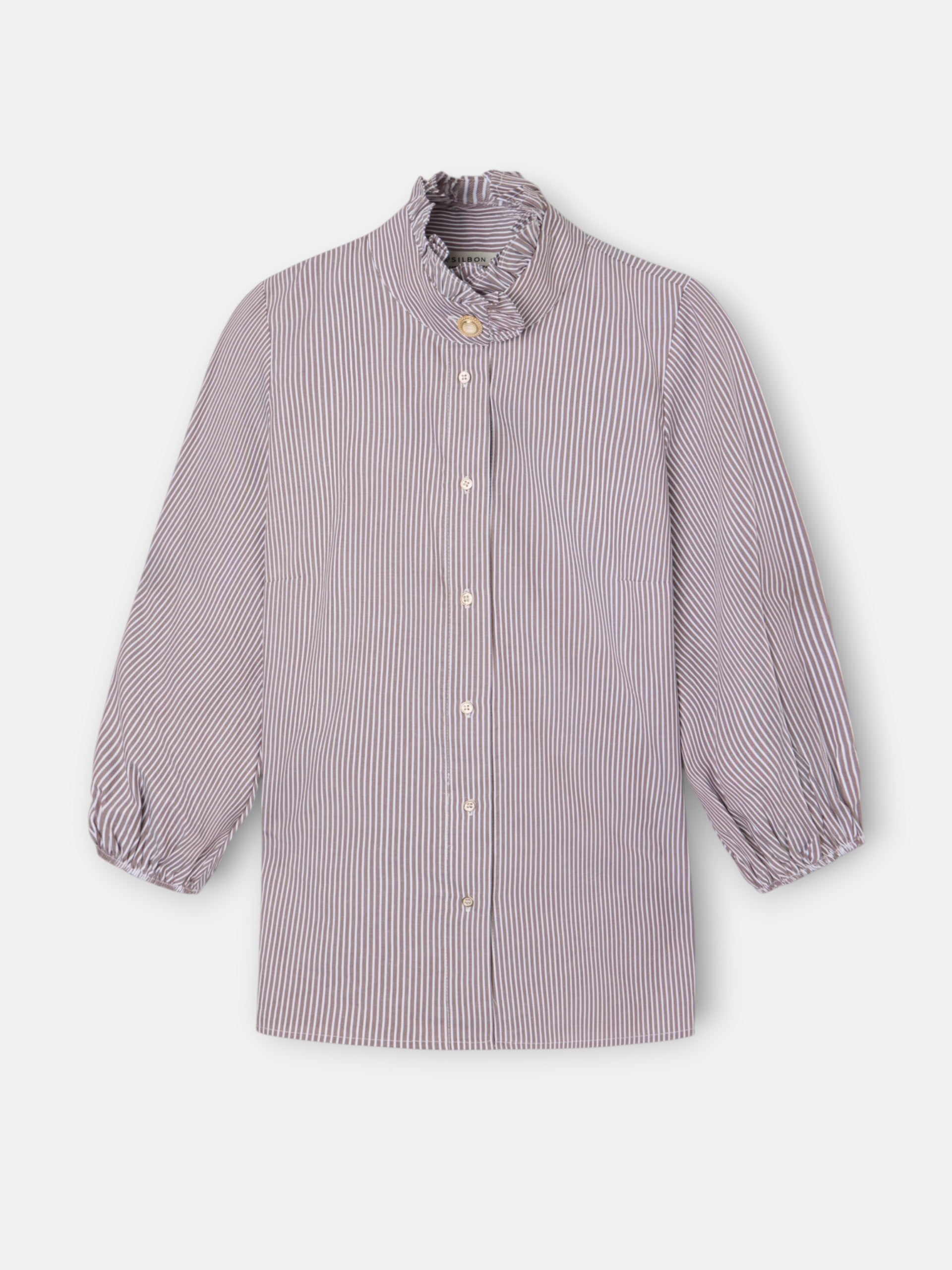 Brown striped puff sleeve shirt