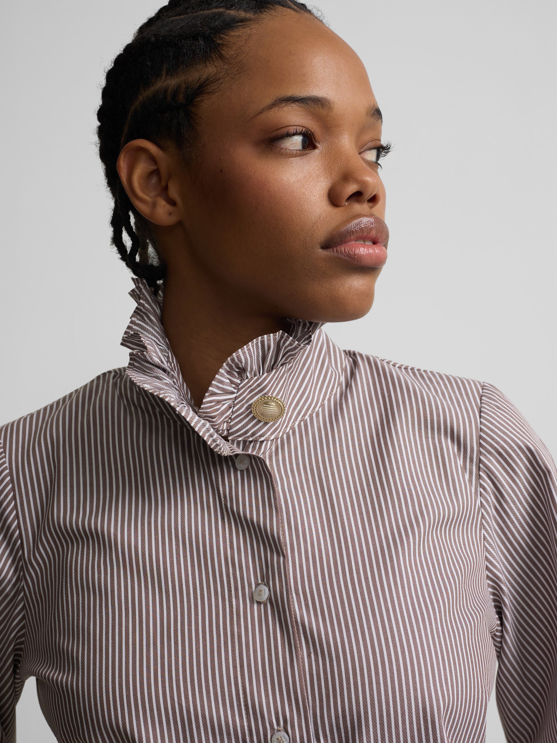 Brown striped puff sleeve shirt