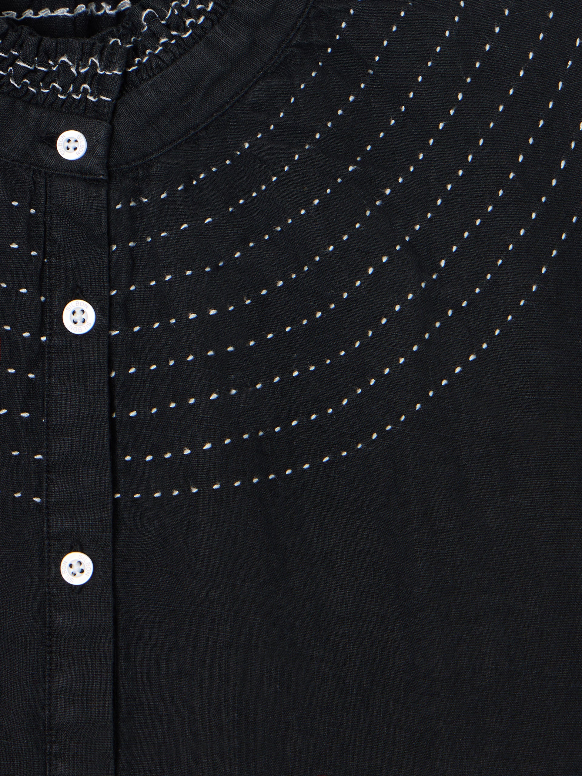 Chemise froncée à manches longues en lin noire