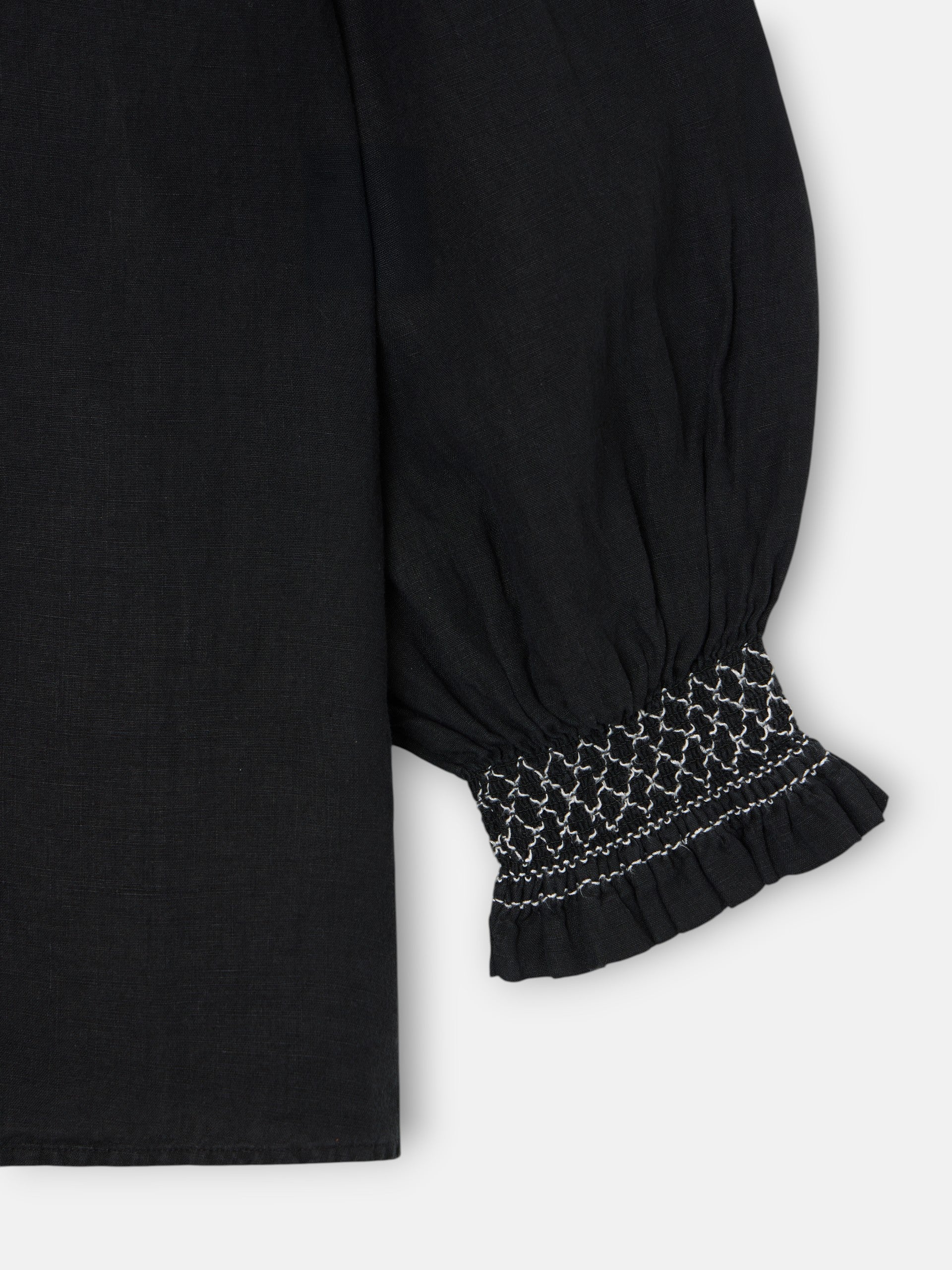 Chemise froncée à manches longues en lin noire