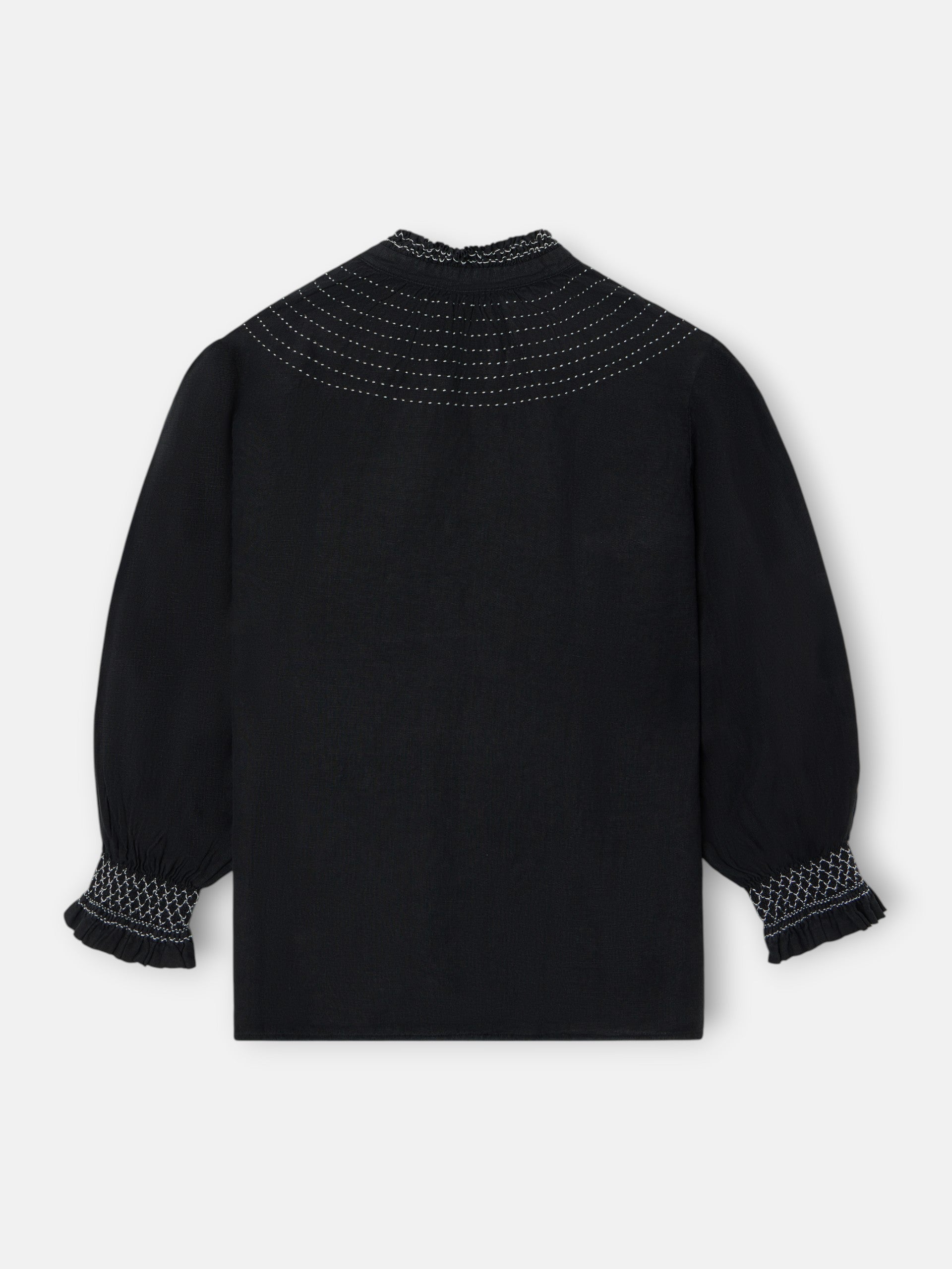 Chemise froncée à manches longues en lin noire