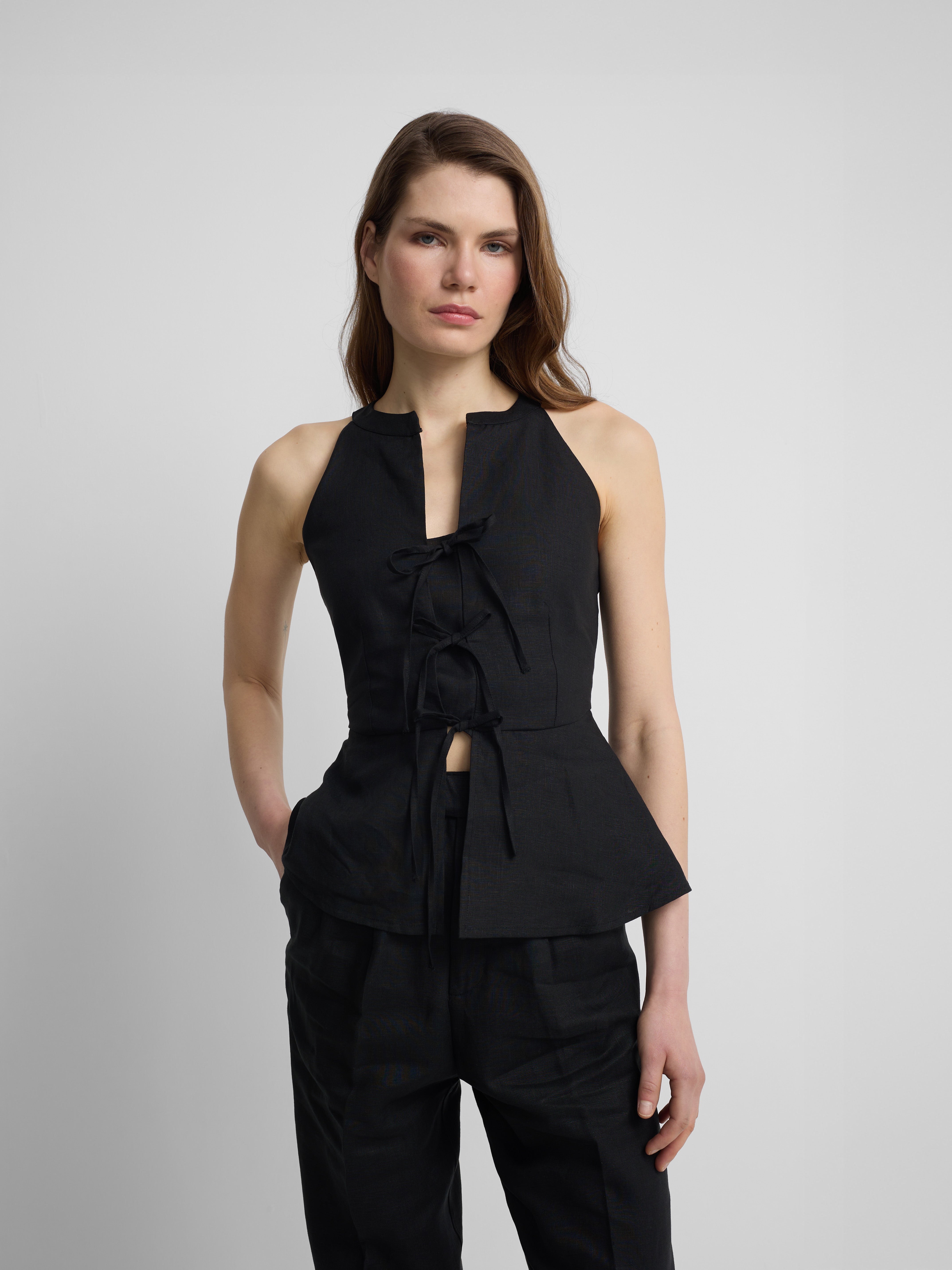 Chaleco lazos lino negro